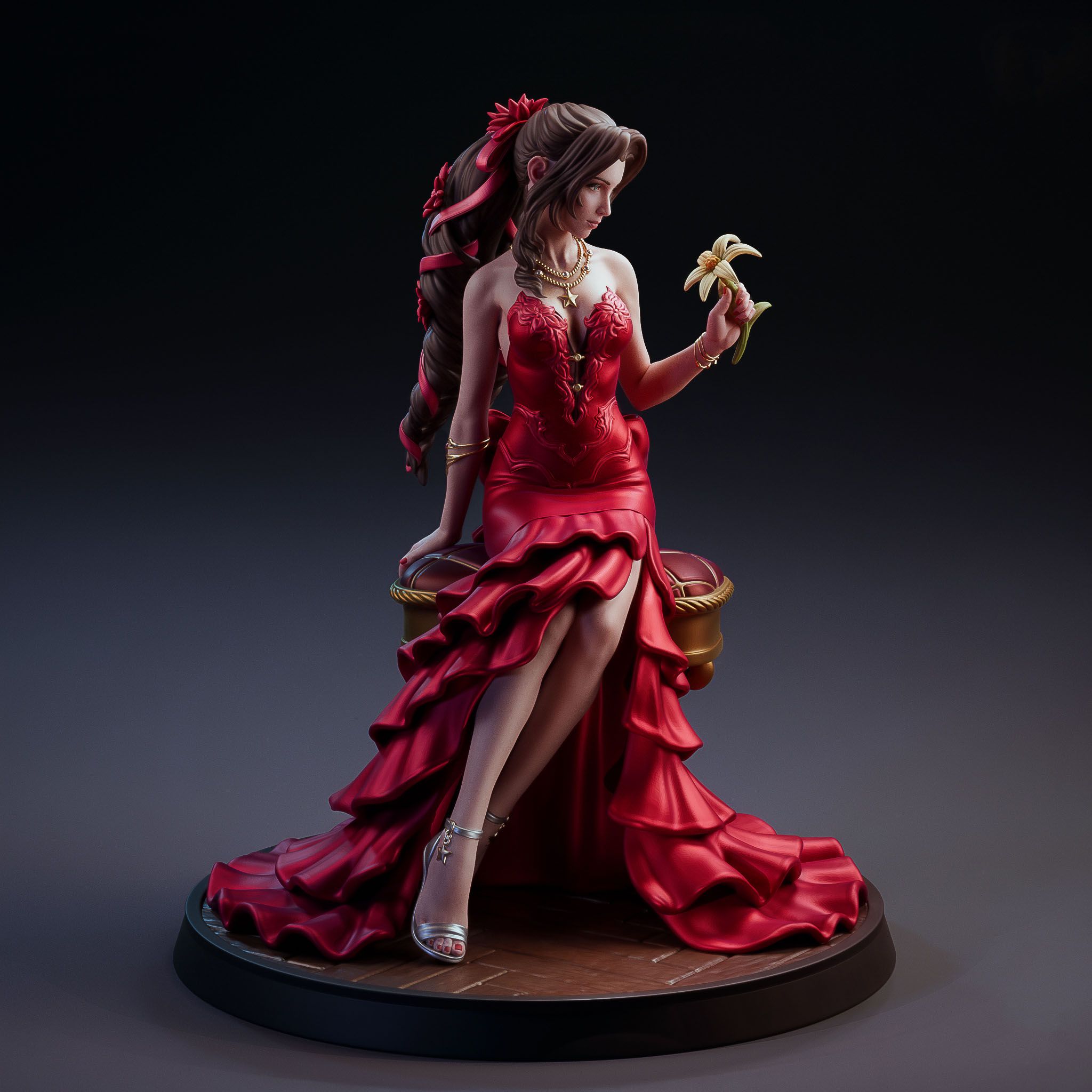 Aerith in Red Dress Statue | Final Fantasy Fan Art by Bulkamancer SFW 3d printed statue,3d printed,Aerith Statue,3d printed figure,Final Fantasy statue