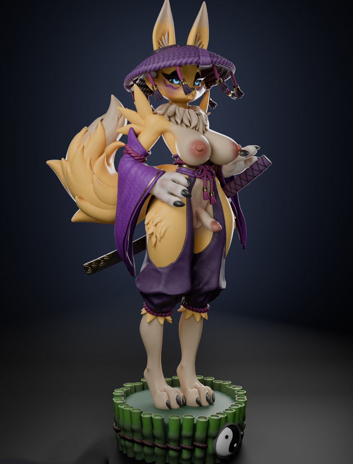 Renamon Samurai Furry Statue | Digimon Fan Art by Anyonensfw SFW,NSFW,Futa 3d printed,3d printed statue,nsfw statue,futa statue,furry statue,Renamon Statue,Digimon Statue,futa figurines,futanari figurines,futanari statue
