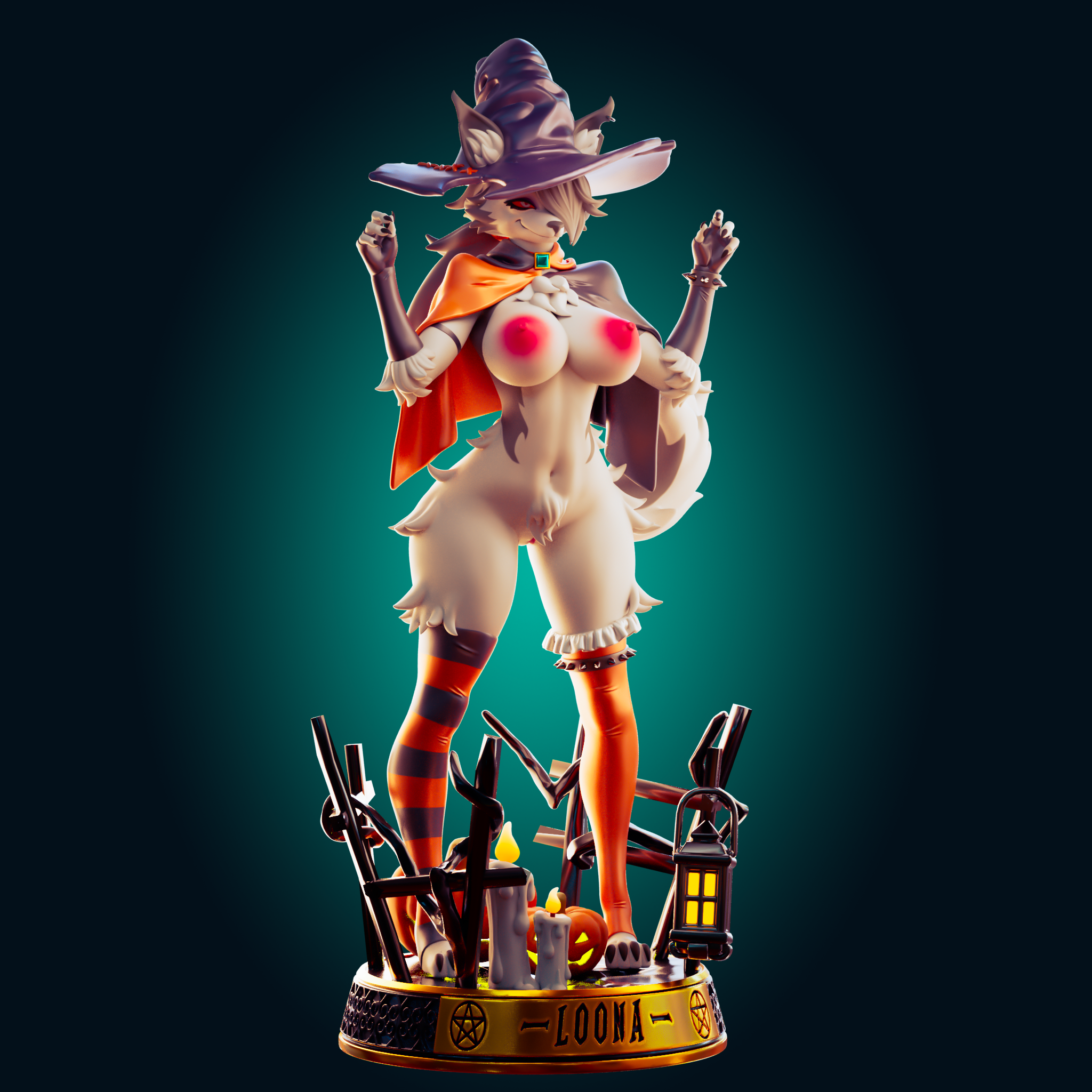 Loona Halloween Statue | Helluva Boss Fan Art by Officer Rhu SFW,NSFW,Futa 3d printed statue,3d printed,futa statue,nsfw statue,Loona Halloween Statue,Helluva Boss Statue