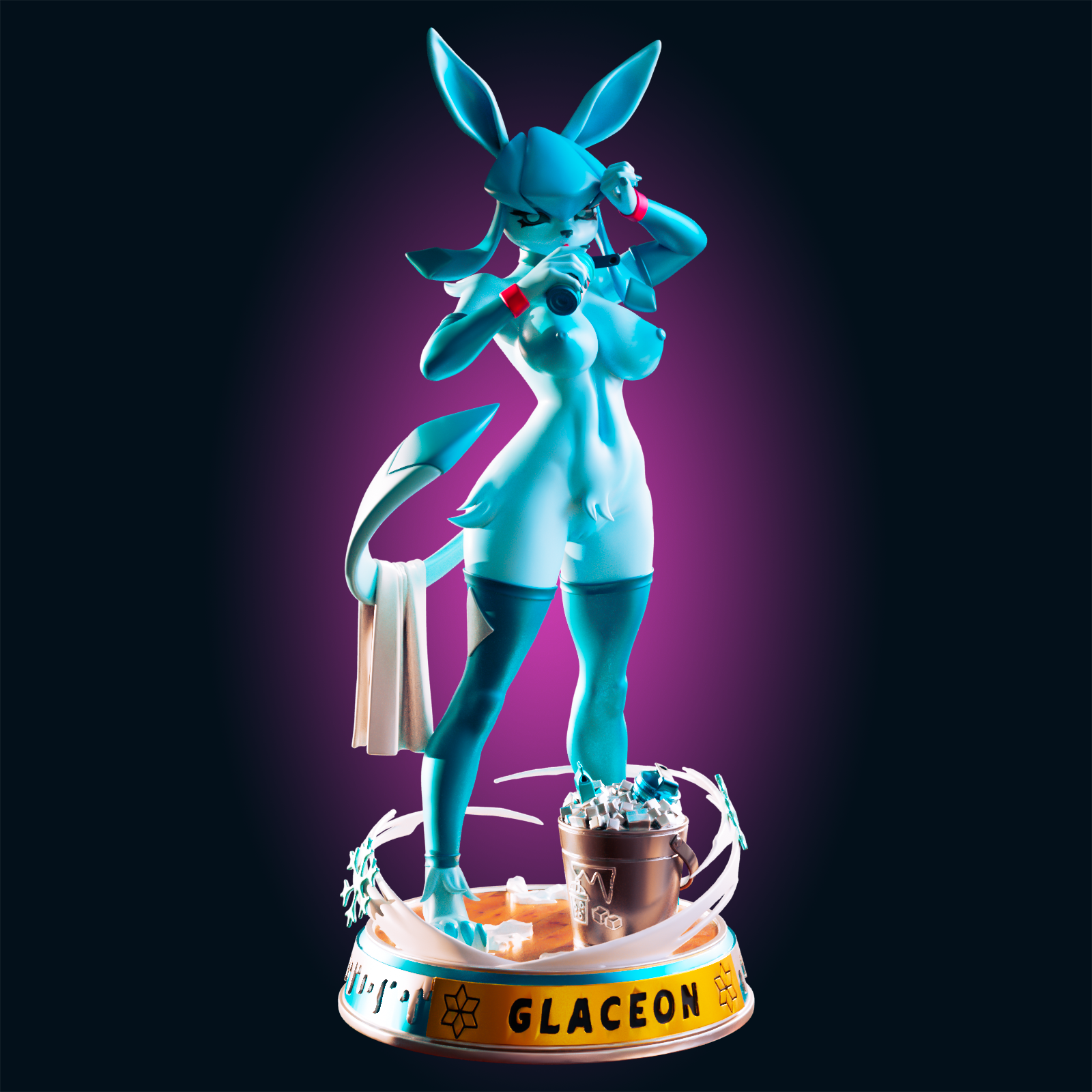 Glaceon Statue | Pokémon Fan Art by Officer Rhu SFW,NSFW,Futa 3d printed statue,3d printed,nsfw statue,futa statue,Glaceon Statue,pokemon statue