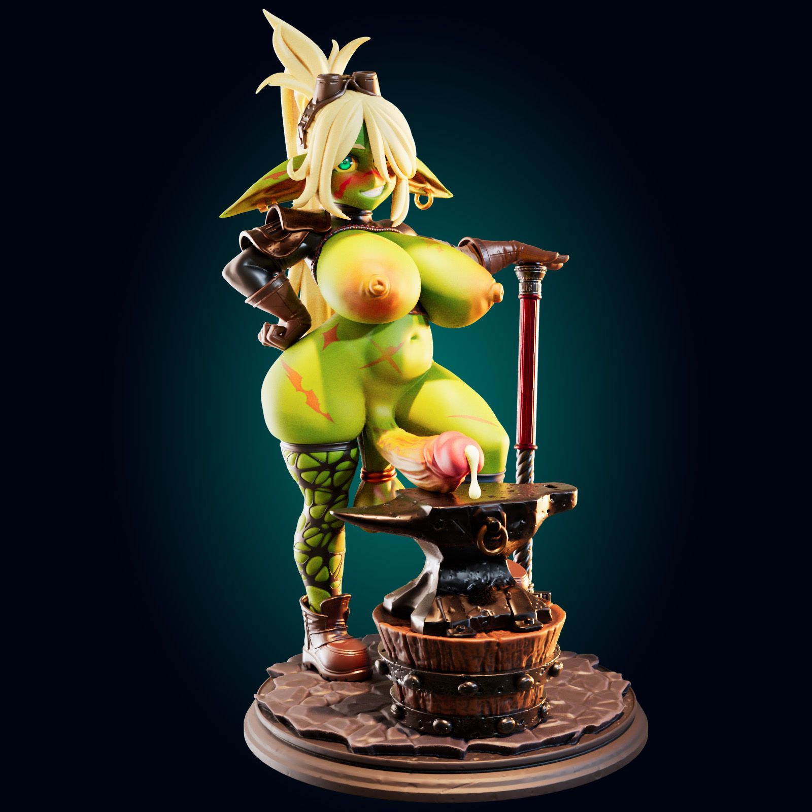 Goblin Girl Blacksmith Statue | Monster Girl Fan Art by Officer Rhu SFW,NSFW,Futa 3d printed statue,3d printed,3d printed figure,Goblin Girl Statue,Monster Girl Statue,nsfw statue,futa statue,futa figurines,futanari figurines,futanari statue