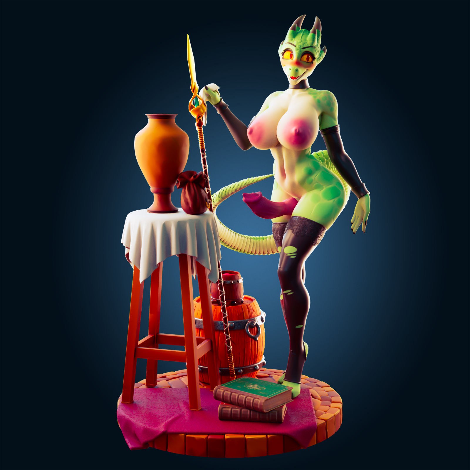 The Lusty Argonian Maid Statue | Original Fan Art by Officer Rhu SFW,NSFW,Futa 3d printed statue,3d printed,Argonian Maid Statue,dragon statue,nsfw statue,3d printed figure