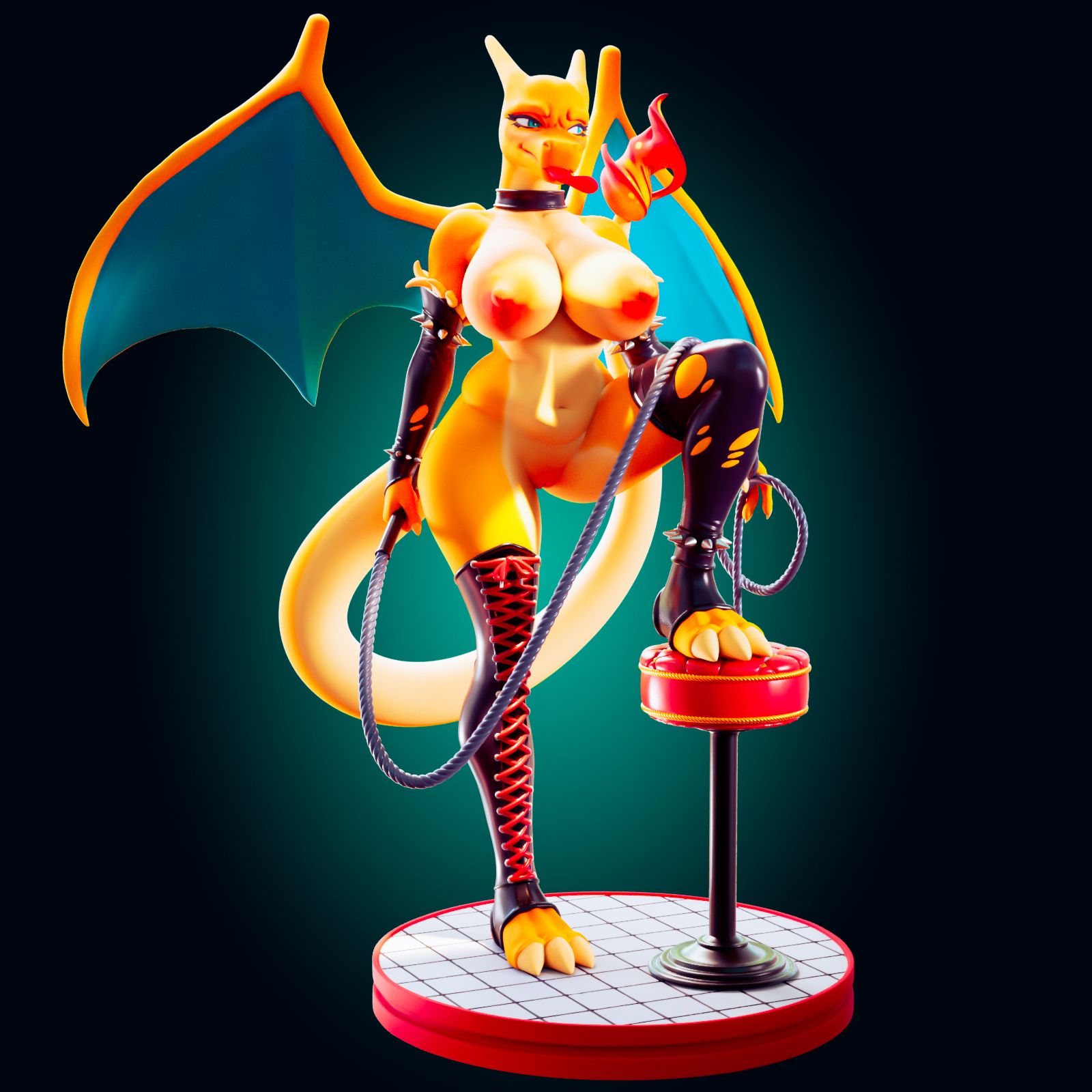 Charizard Dominatrix Statue | Pokémon Fan Art by Officer Rhu SFW,NSFW,Futa 3d printed,Charizard statue,futa statue,pokemon statue,furry statue,nsfw statue