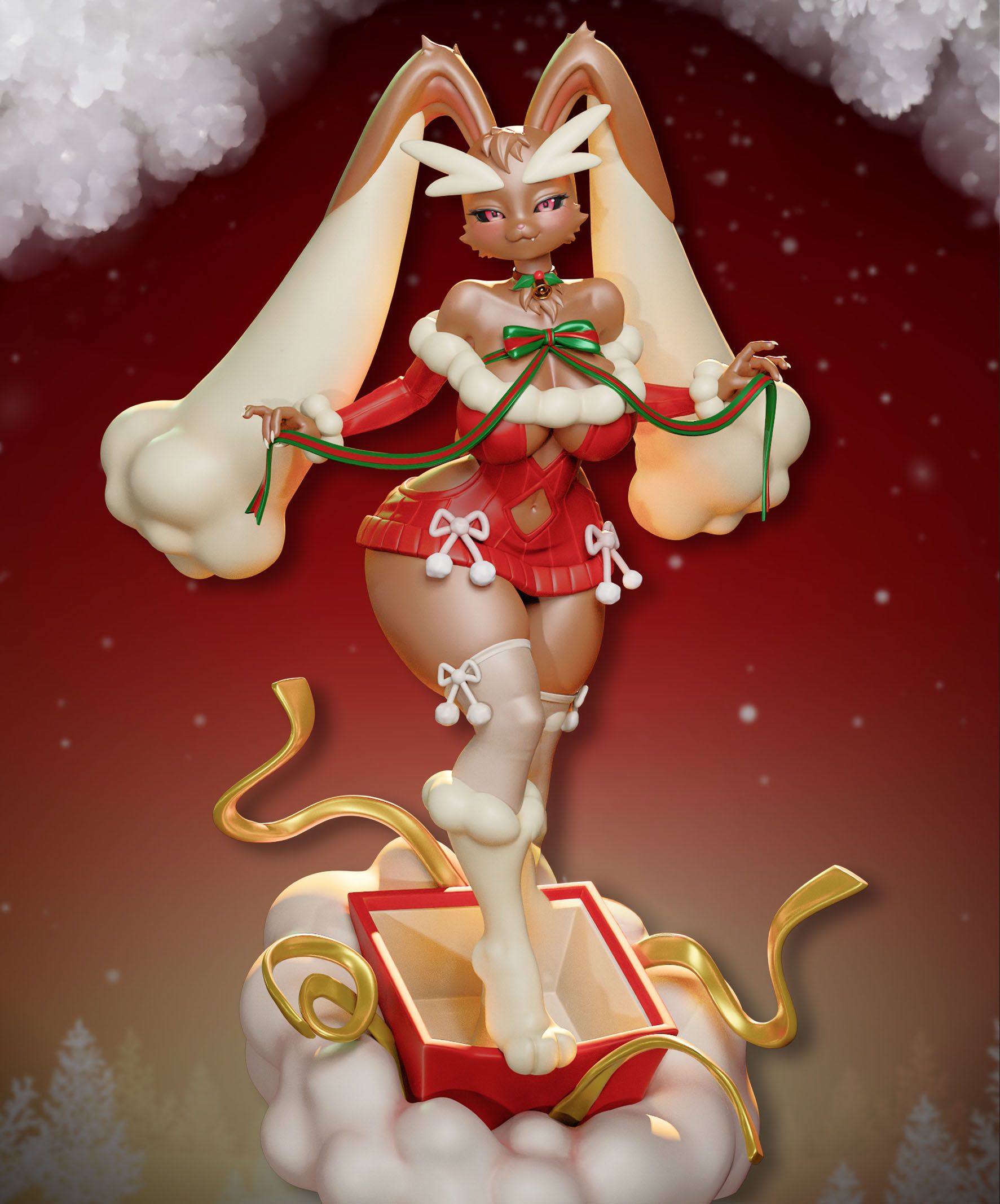 Lopunny Holiday Furry Statue | Pokemon Fan Art by Onagaba SFW,NSFW 3d printed statue,3d printed,3d printed figure,Reshiram Statue,Pokémon Statue,nsfw statue,furry statue