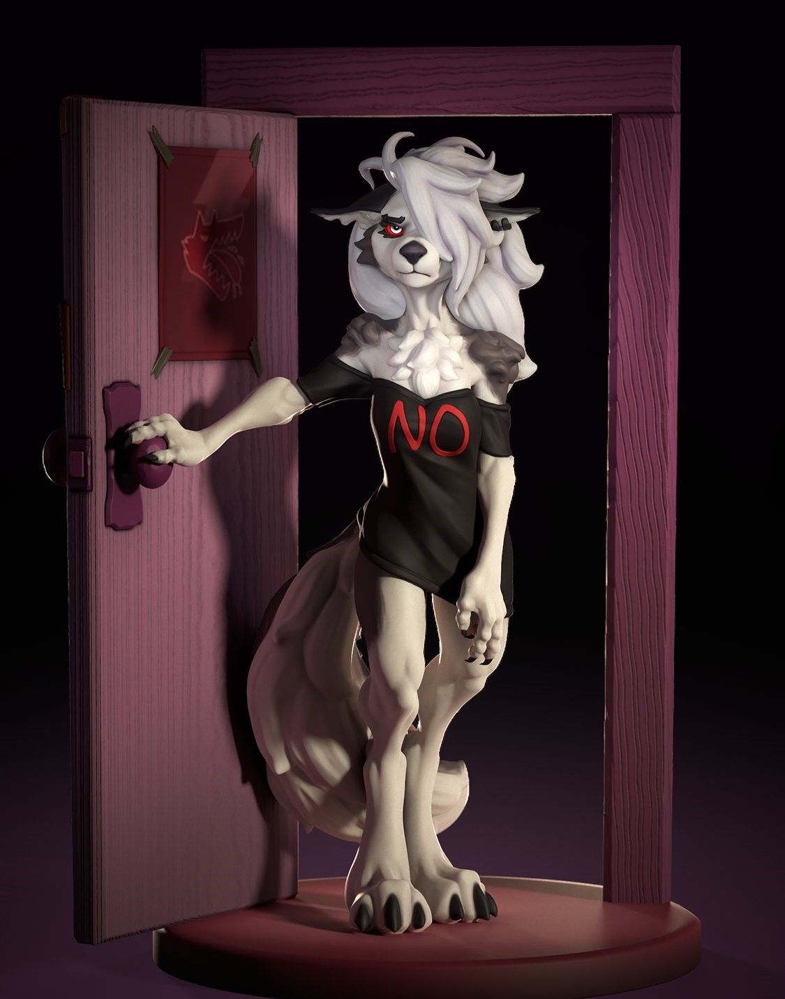 Loona Open The Door Statue | Helluva Boss Fan Art by juicehok SFW,NSFW,Futa 3d printed,3d printed statue,Loona Statue,Helluva Boss,furry statue,nsfw statue,futa statue