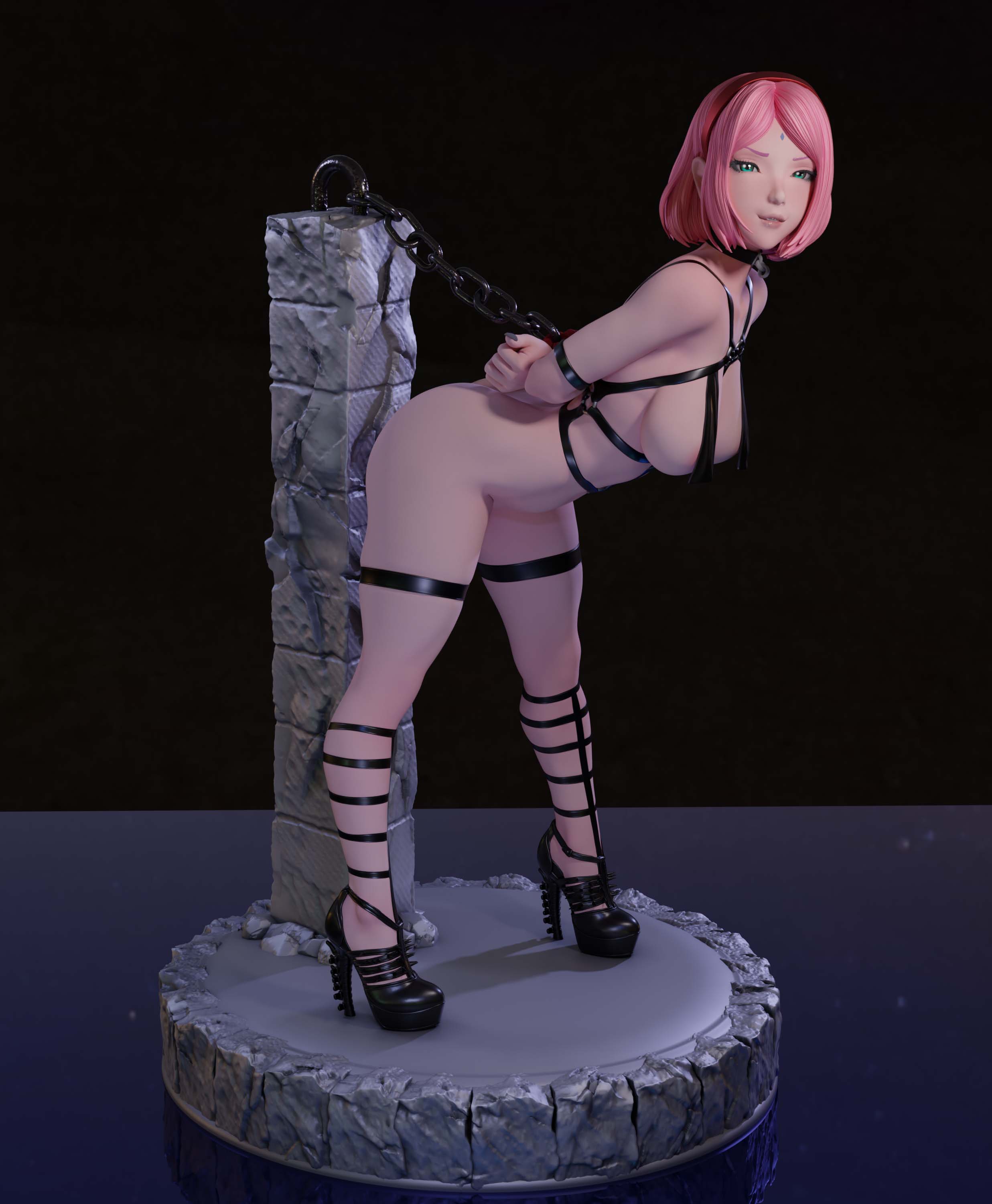 Sakura Chained Statue | Naruto Fan Art by Momoji3d SFW,NSFW 3d printed,3d printed statue,nsfw statue,Sakura statue,Naruto statue