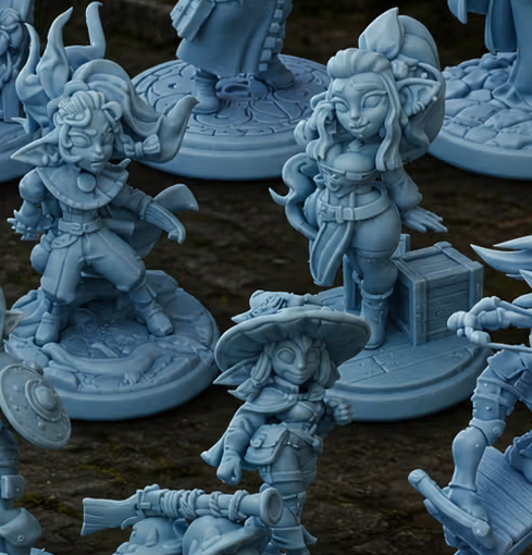 Goblin Team v2 Miniature Pack | DnD Fan Art by Twin Goddess Miniatures SFW 3d printed,goblin miniature,3d printed miniature,sfw miniature,Goblin Girl Team