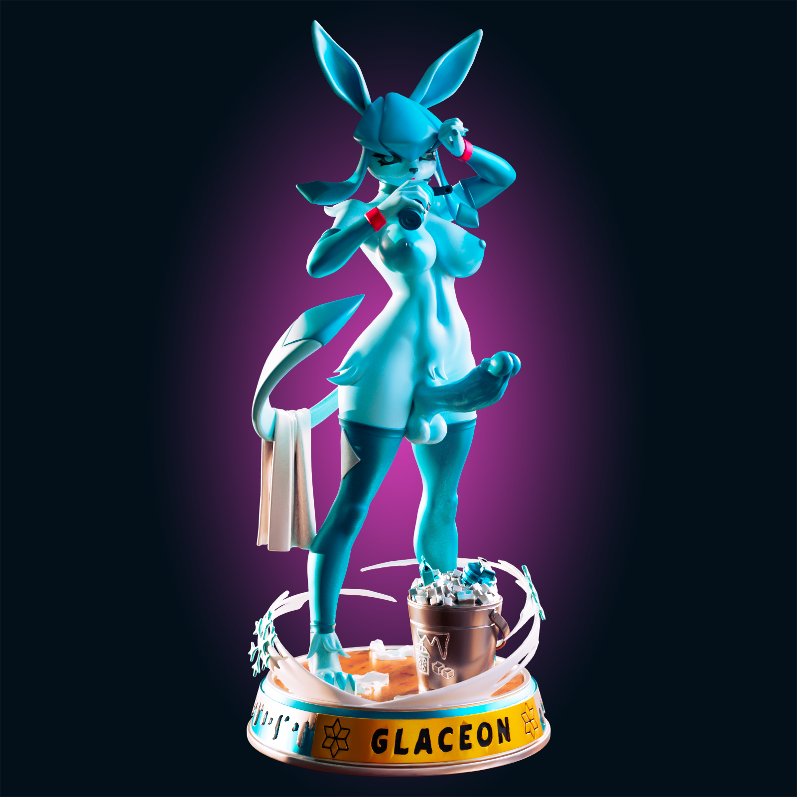 Glaceon Statue | Pokémon Fan Art by Officer Rhu SFW,NSFW,Futa 3d printed statue,3d printed,nsfw statue,futa statue,Glaceon Statue,pokemon statue
