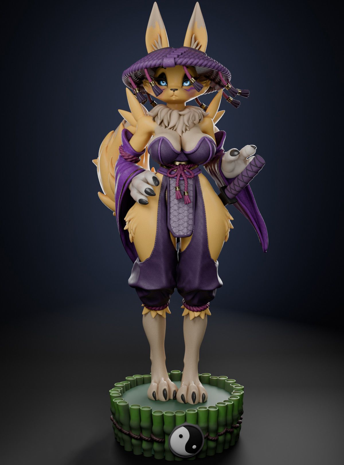 Renamon Samurai Furry Statue | Digimon Fan Art by Anyonensfw SFW,NSFW,Futa 3d printed,3d printed statue,nsfw statue,futa statue,furry statue,Renamon Statue,Digimon Statue,futa figurines,futanari figurines,futanari statue