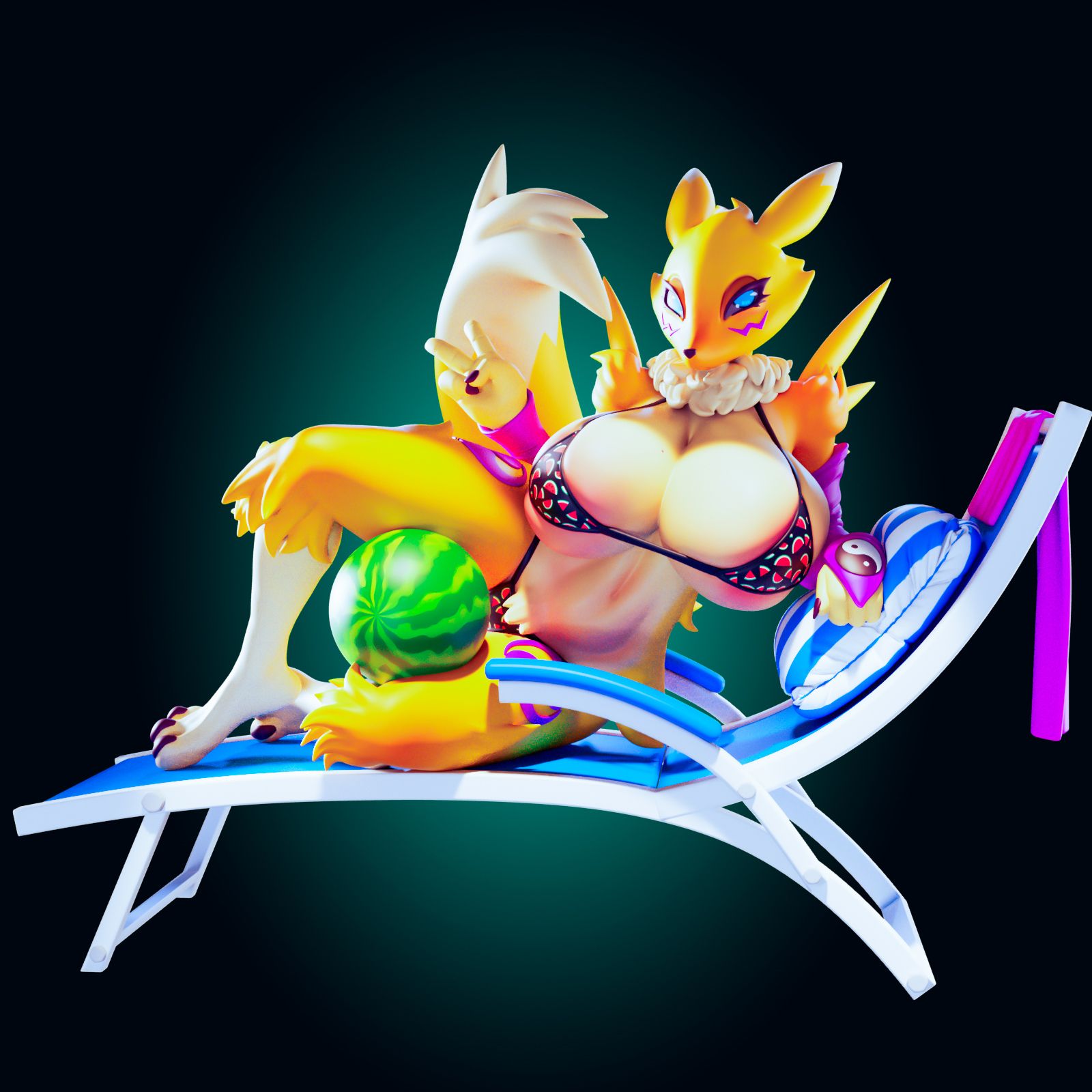Renamon Watermelon Bikini Statue | Digimon Fan Art by Officer Rhu SFW,NSFW,Futa 3d printed,Renamon statue,futa statue,Digimon statue,furry statue,nsfw statue