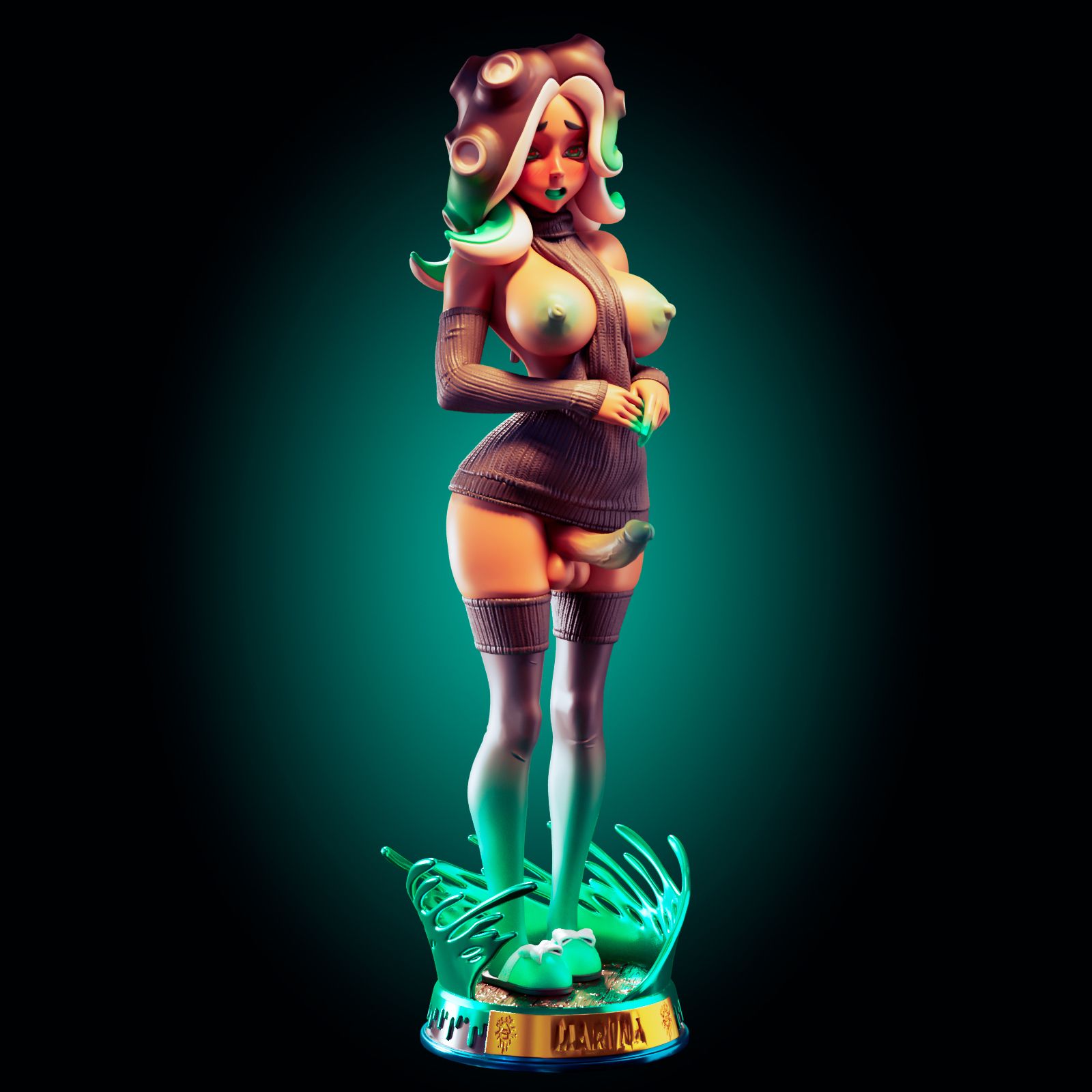 Marina Statue | Splatoon Fan Art by Officer Rhu SFW,NSFW,Futa 3d printed statue,3d printed,futa statue,nsfw statue,Marina Statue,Splatoon Statue