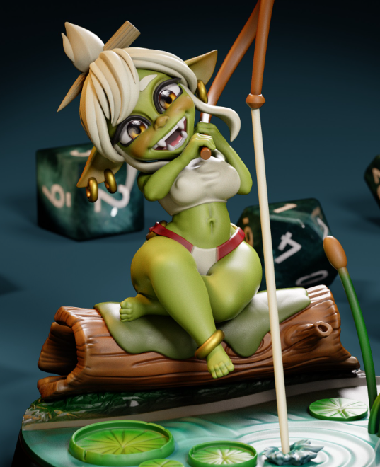 Fishing Goblin Girl Miniature | DnD Fan Art by Jigglystix SFW 3d printed,miniature,dnd miniature,Fishing Goblin Girl,3d printed miniature