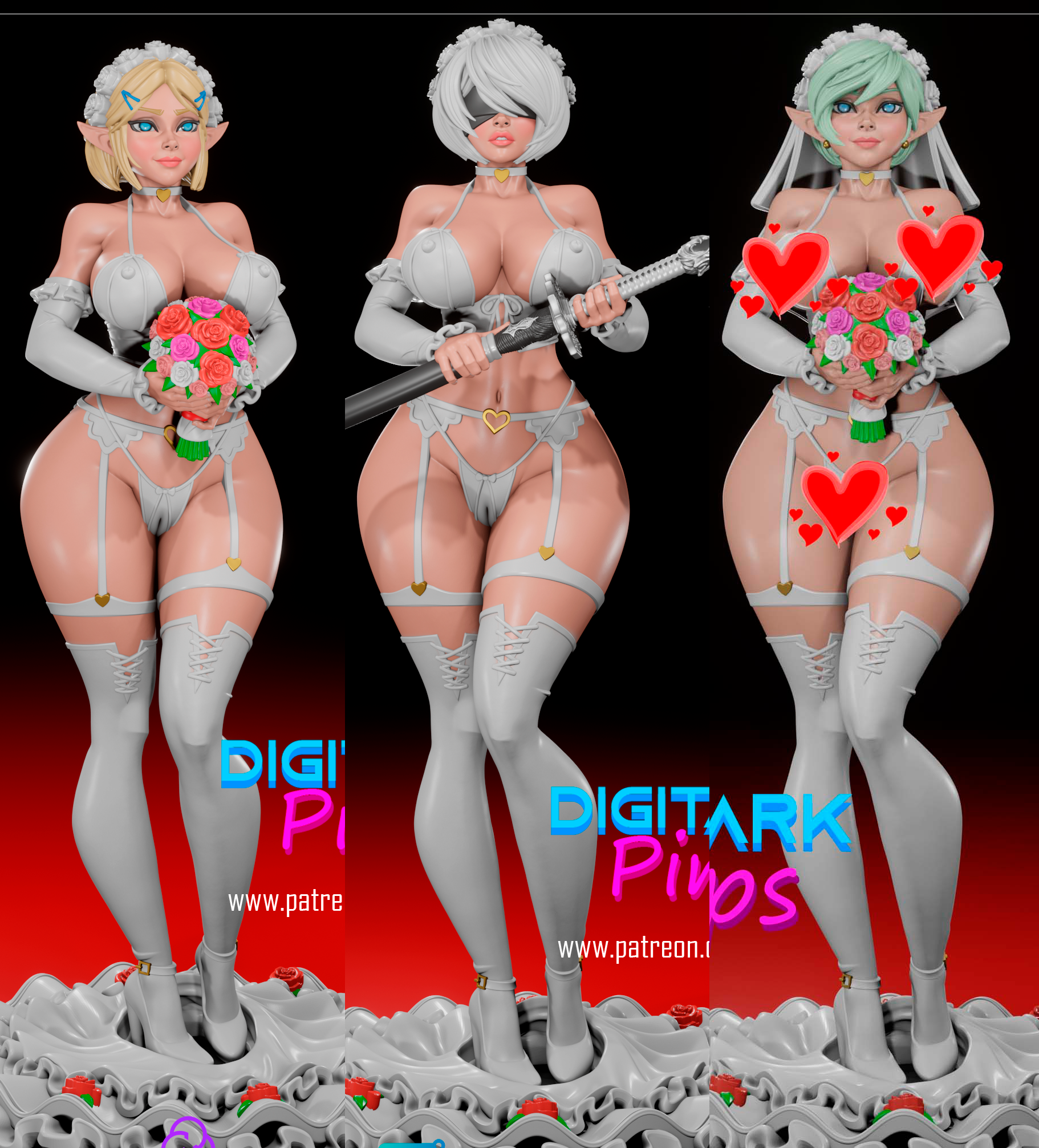 Bride Girls Statue | Zelda, Nier Fan Art by Digital Dark SFW,NSFW,Futa 3d printed statue,3d printed,nsfw statue,futa statue,Bride Girls Statue