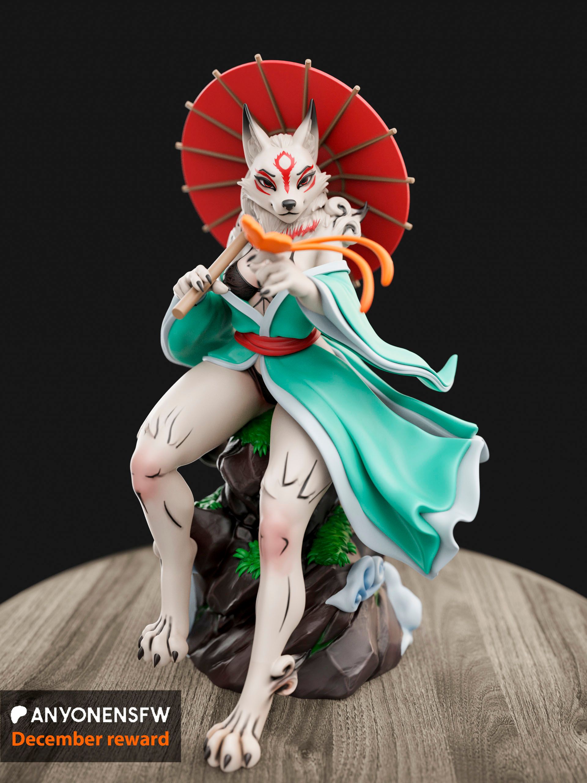 Amaterasu Wolf Girl Statue | Okami Fan Art by Anyonensfw SFW,NSFW,Futa 3d printed statue,3d printed,furry statue,Amaterasu Wolf,nsfw statue,futa statue,3d printed figure