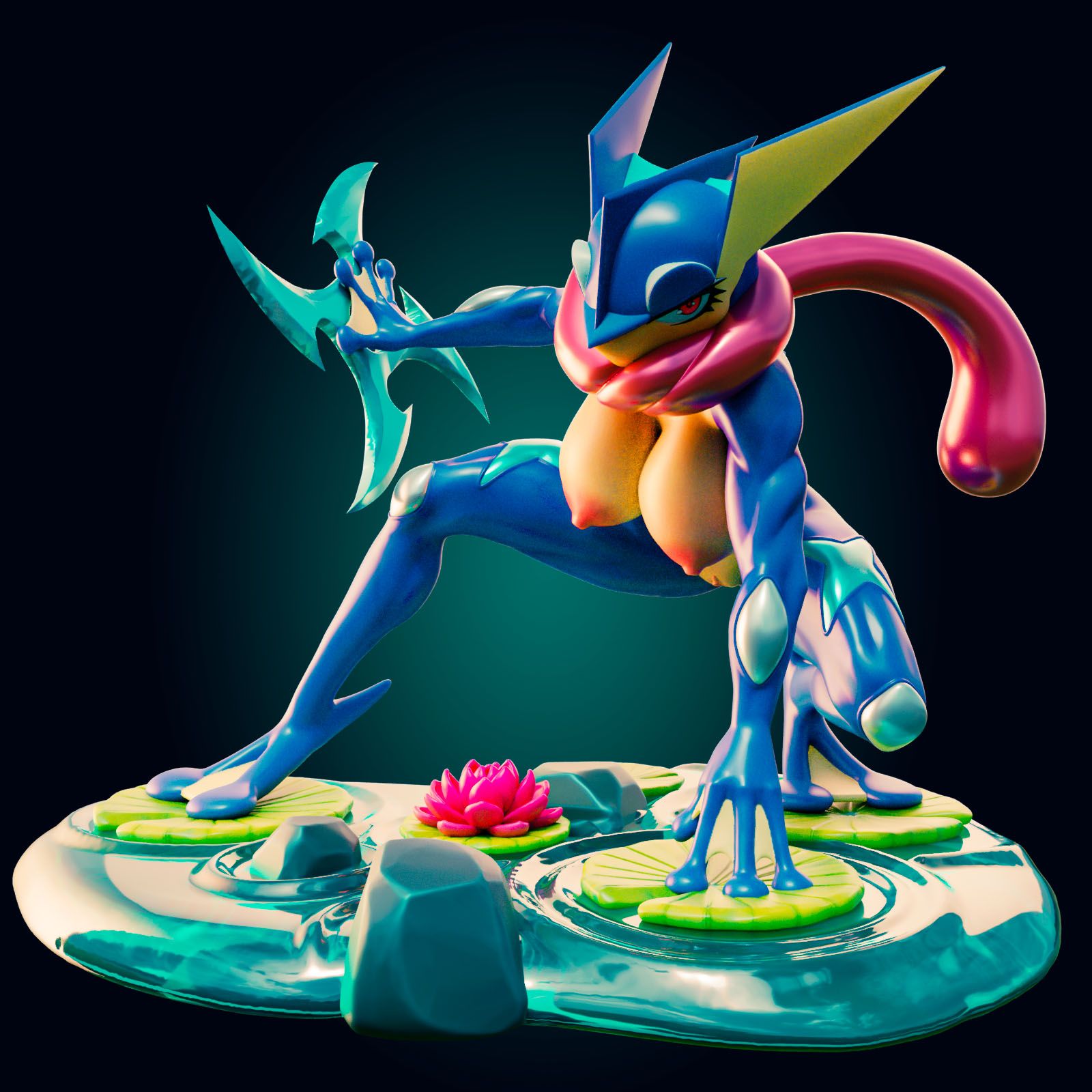 Greninja Curvy Statue | Pokemon Fan Art by Officer Rhu SFW,NSFW,Futa 3d printed statue,3d printed,3d printed figure,Greninja Statue,Pokemon Statue,futa statue,futa figurines,futanari figurines,futanari statue,nsfw statue,furry statue