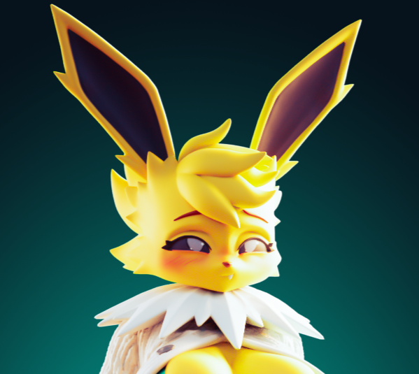 Jolteon Chill Curvy Statue | Pokémon Fan Art by Officer Rhu SFW,NSFW,Futa 3d printed statue,3d printed,3d printed figure,Jolteon Statue,Pokemon Statue