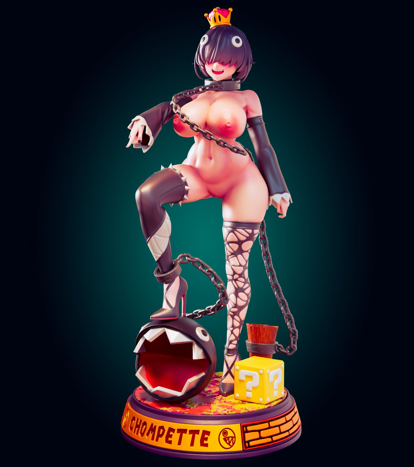 Princess Chompette Statue | Super Mario Fan Art by Officer Rhu SFW,NSFW,Futa 3d printed,3d printed figure,Princess Chompette statue,futa statue,Super Mario statue,nsfw statue,futa figurines,futanari figurines,futanari statue