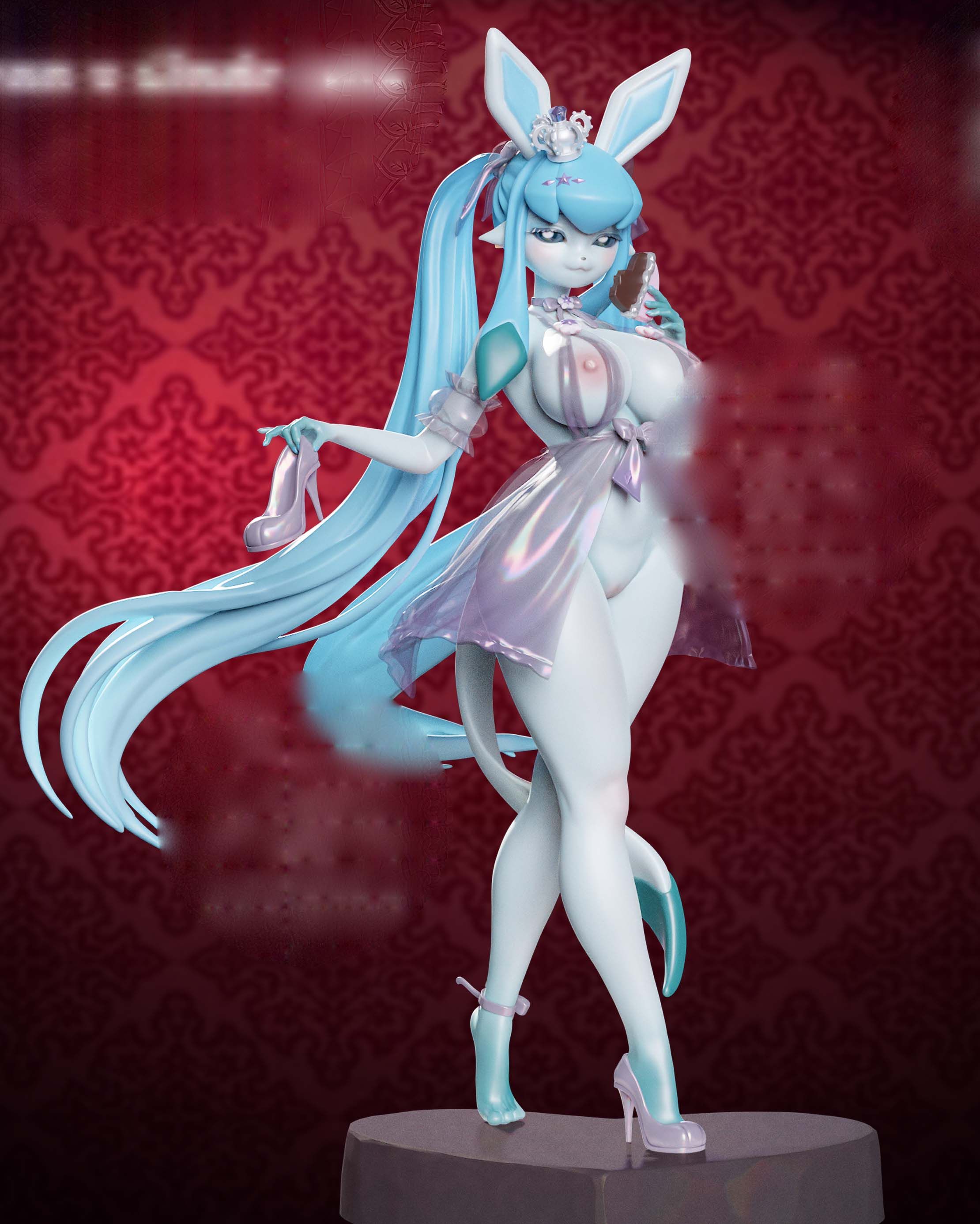 Glaceon Furry Statue | Pokemon Fan Art by Onagaba SFW,NSFW,Futa 3d printed statue,3d printed,3d printed figure,Glaceon Statue,Pokémon Statue,futa statue,futa figurines,futanari figurines,futanari statue,nsfw statue,furry statue