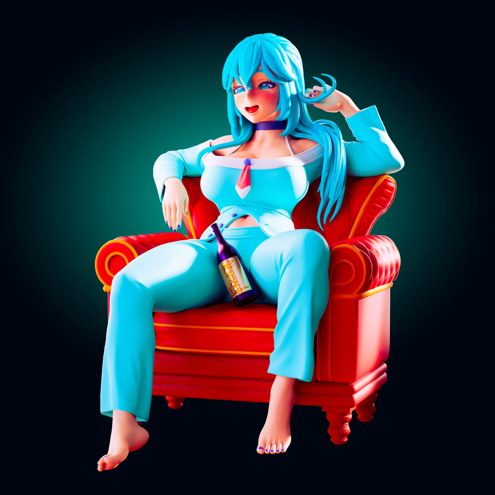 Aqua Pajamas Statue | Konosuba Fan Art by Officer Rhu SFW,NSFW,Futa 3d printed,Aqua Pajamas statue,futa statue,Konosuba statue,nsfw statue