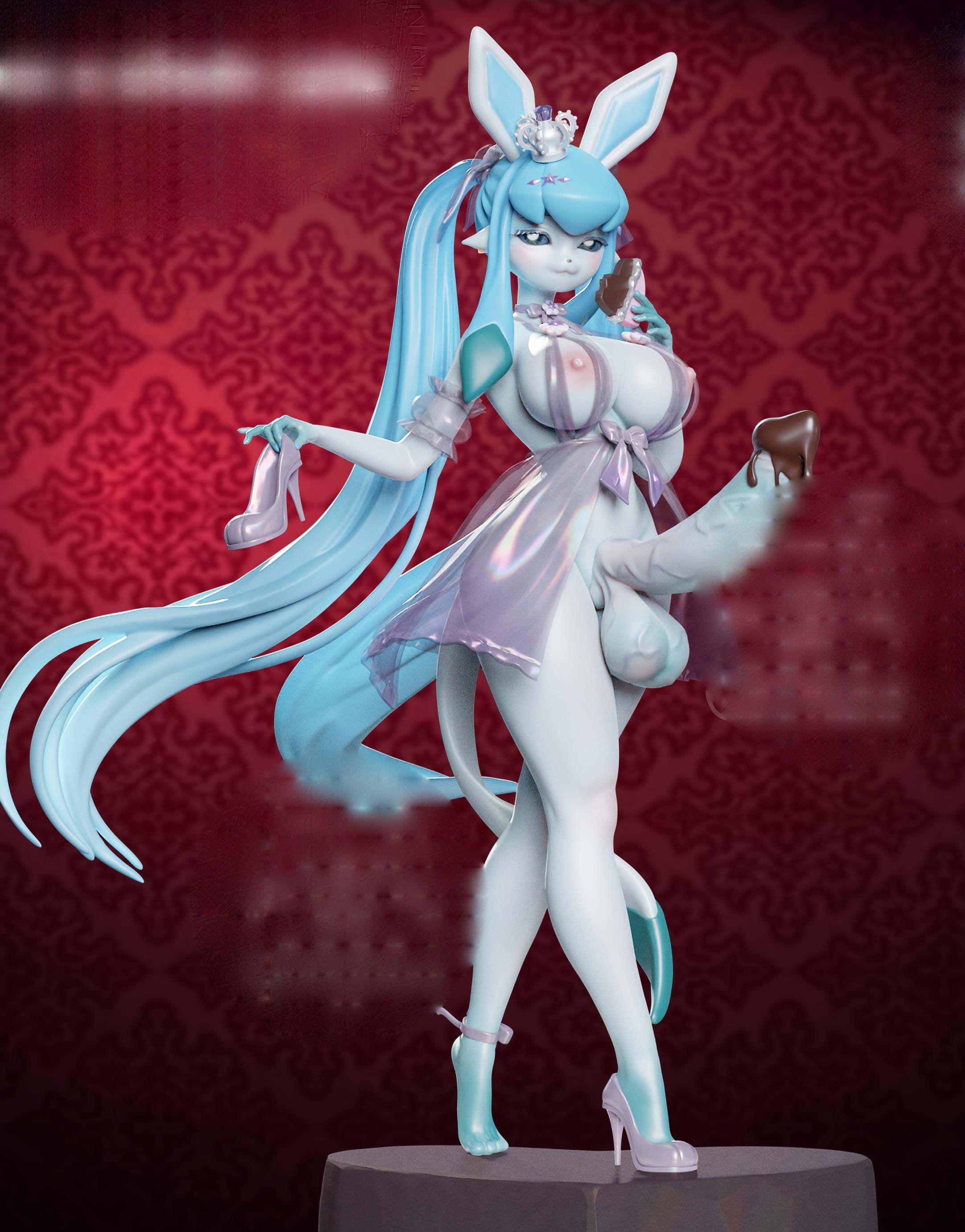 Glaceon Furry Statue | Pokemon Fan Art by Onagaba SFW,NSFW,Futa 3d printed statue,3d printed,3d printed figure,Glaceon Statue,Pokémon Statue,futa statue,futa figurines,futanari figurines,futanari statue,nsfw statue,furry statue