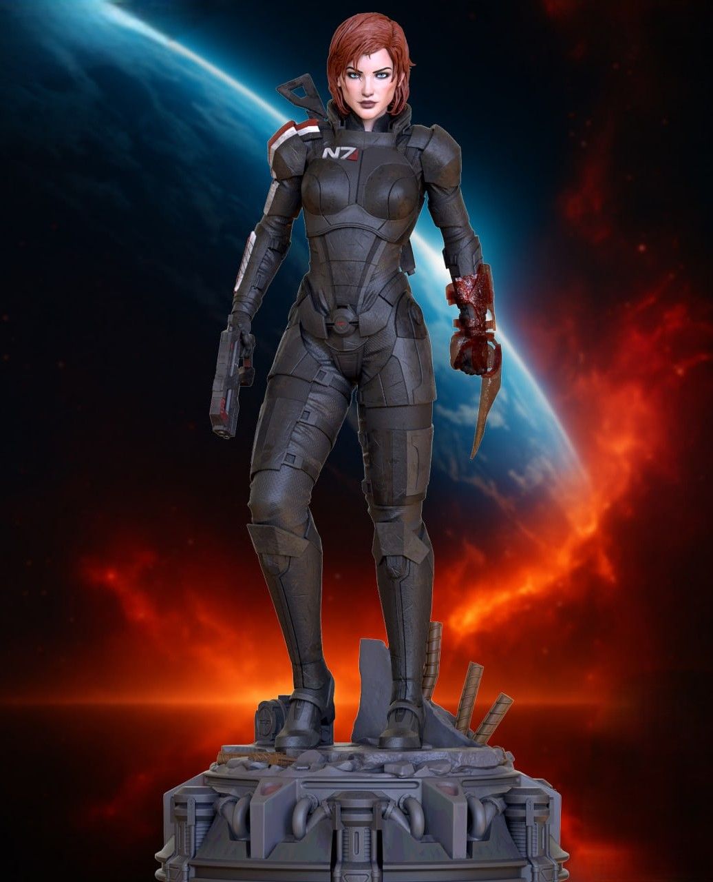 Commander FemShep Statue | Mass Effect Fan Art by OXO3D SFW,NSFW 3d printed statue,Mass Effect,3d printed,Commander FemShep Statue,3d printed figure,nsfw statue