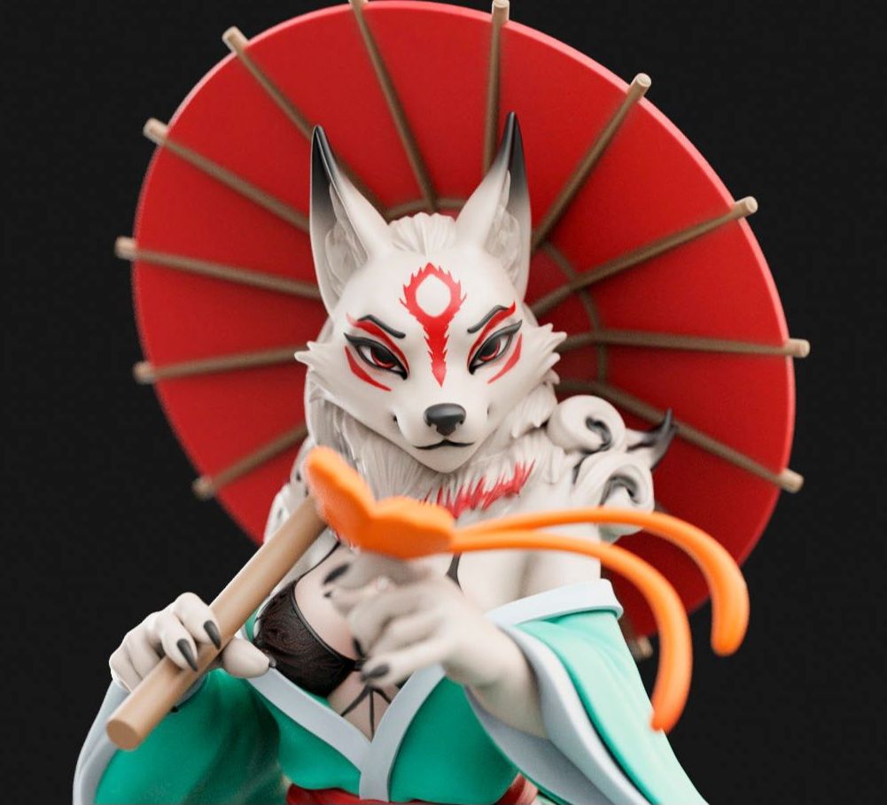 Amaterasu Wolf Girl Statue | Okami Fan Art by Anyonensfw SFW,NSFW,Futa 3d printed statue,3d printed,furry statue,Amaterasu Wolf,nsfw statue,futa statue,3d printed figure