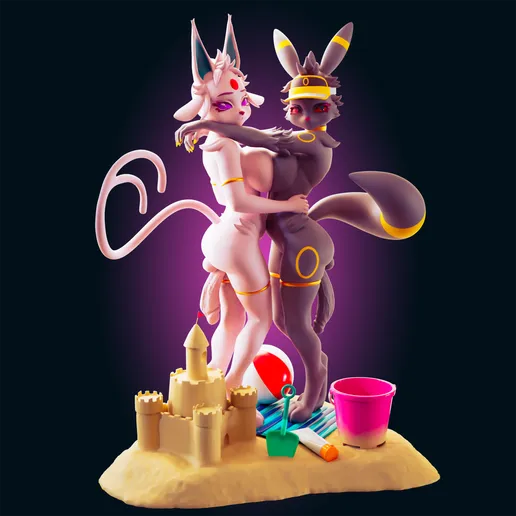 Espeon and Umbreon Eevee Statue | Pokémon Fan Art by Officer Rhu SFW,NSFW,Futa 3d printed,Espeon and Umbreon statue,futa statue,pokemon statue,furry statue,nsfw statue