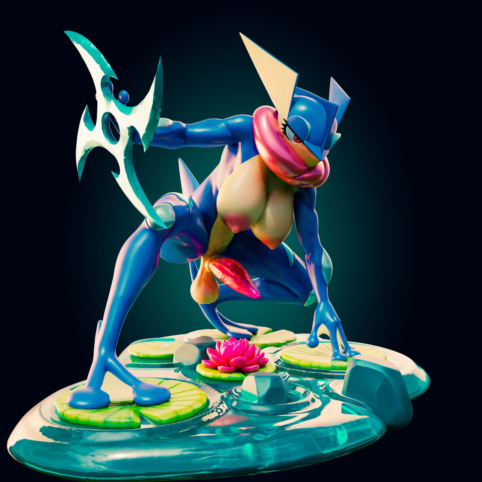 Greninja Curvy Statue | Pokemon Fan Art by Officer Rhu SFW,NSFW,Futa 3d printed statue,3d printed,3d printed figure,Greninja Statue,Pokemon Statue,futa statue,futa figurines,futanari figurines,futanari statue,nsfw statue,furry statue