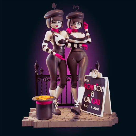 Bonbon and Chuchu Statue | Derpixon Fan Art by Officer Rhu SFW,NSFW,Futa 3d printed,Bonbon and Chuchu statue,futa statue,Derpixon statue,furry statue,nsfw statue