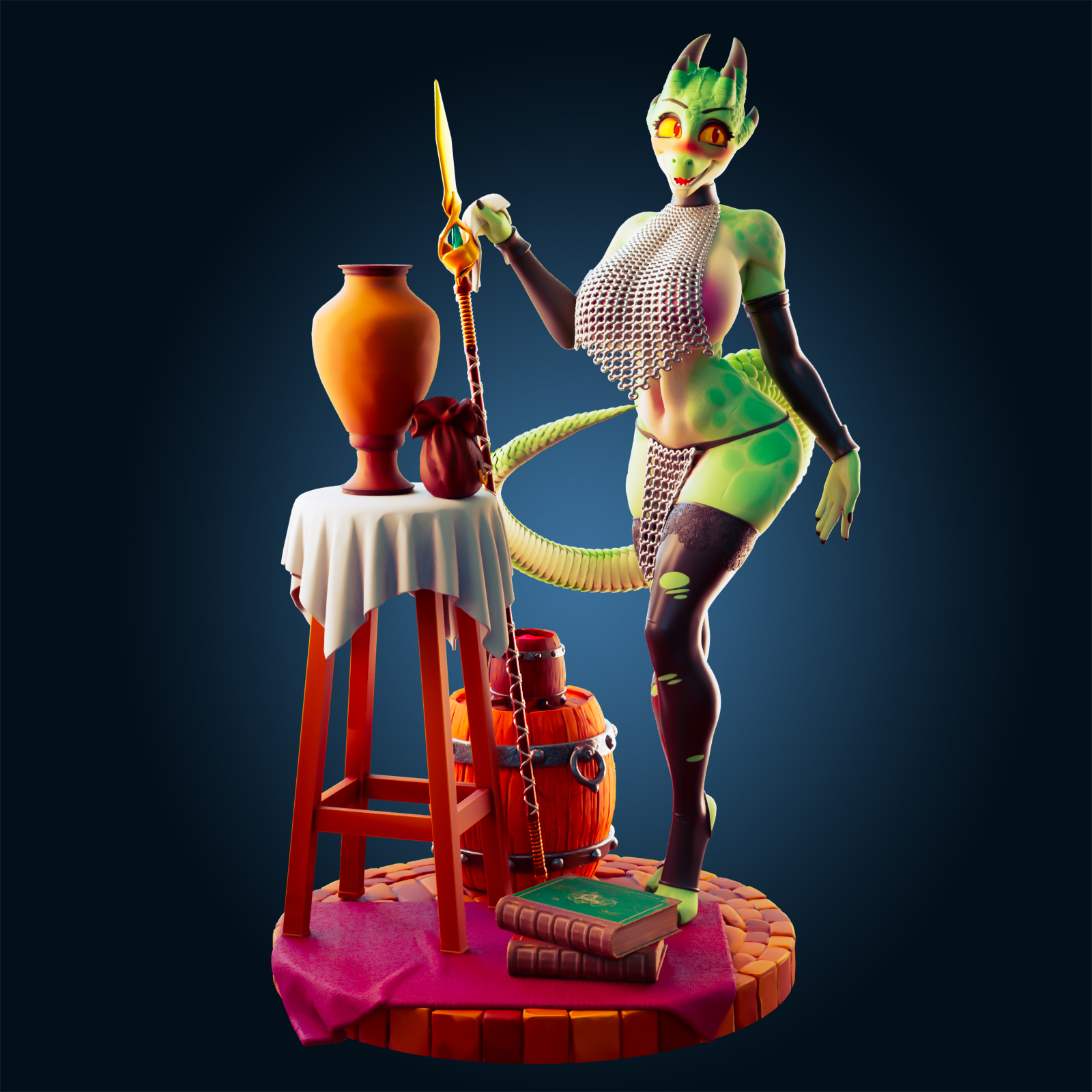 The Lusty Argonian Maid Statue | Original Fan Art by Officer Rhu SFW,NSFW,Futa 3d printed statue,3d printed,Argonian Maid Statue,dragon statue,nsfw statue,3d printed figure