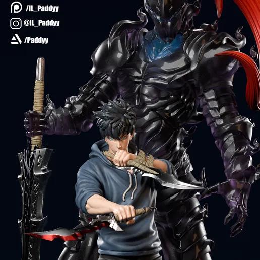 Sung Jin woo and Igris Statue | Solo leveling Fan Art by Il_Paddyy SFW 3d printed statue,Solo leveling,3d printed,Sung Jin woo and Igris Statue,Jinwoo Statue