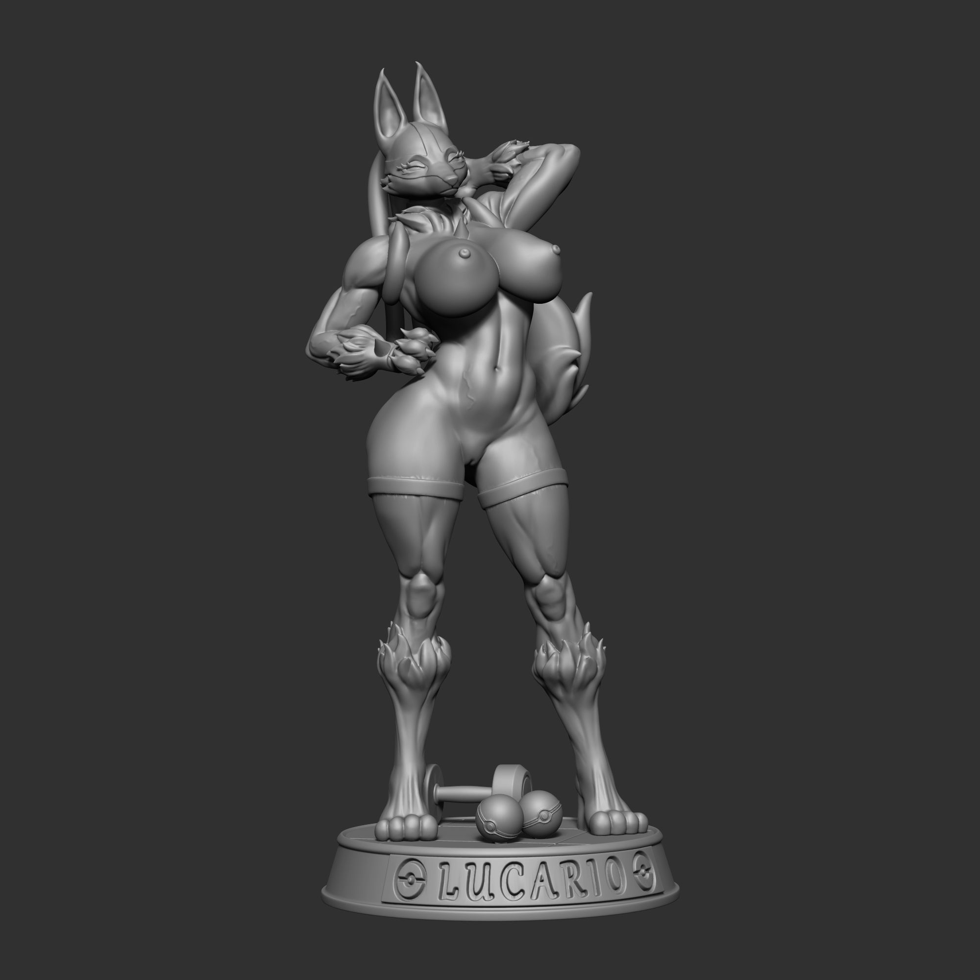Lucario Thicc Muscle Mommy Statue | Pokémon Fan Art by Officer Rhu SFW,NSFW,Futa 3d printed statue,3d printed,nsfw statue,futa statue,Lucario statue,Pokemon statue