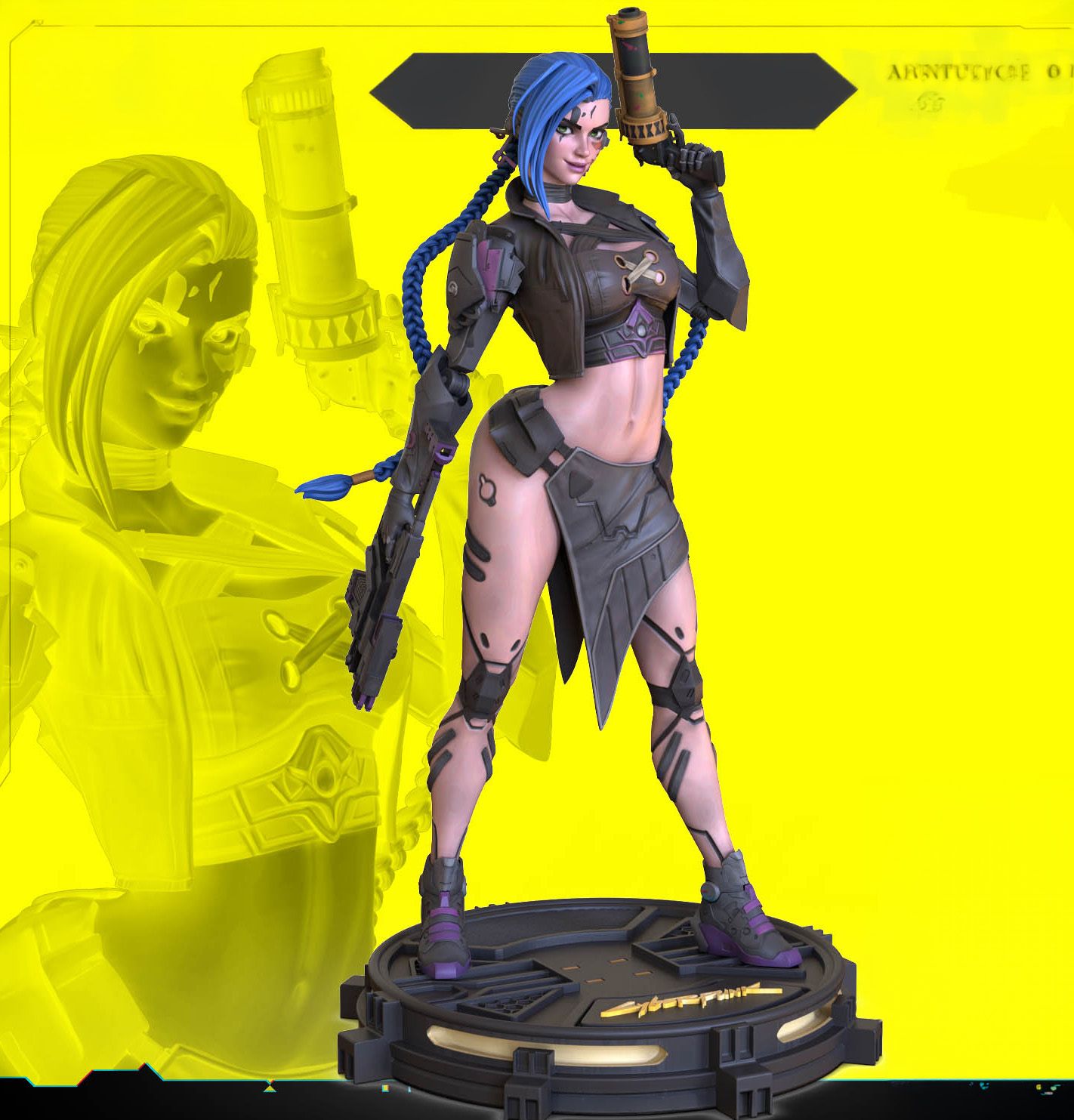 Statua Jinx Cyberpunk | Arcane Fan art di OXO3D SFW,NSFW 3d printed statue,Arcane statue,3d printed,Jinx Cyberpunk Statue,3d printed figure,nsfw statue