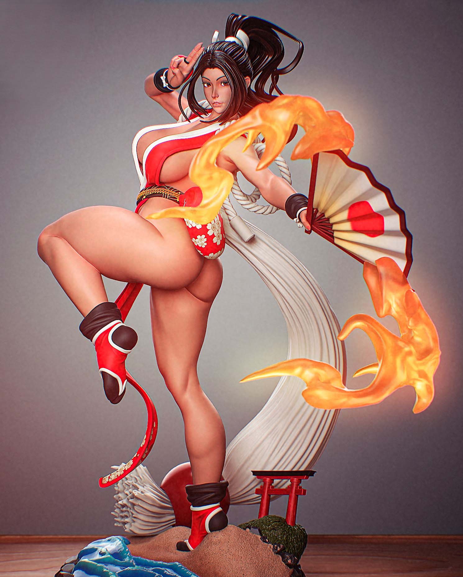 Mai Shiranui Statue | The King of Fighters Fan Art by PEACHFIGURE SFW,NSFW,Futa 3d printed,3d printed statue,Mai Shiranui Statue,The King of Fighters statue,nsfw statue,futa statue