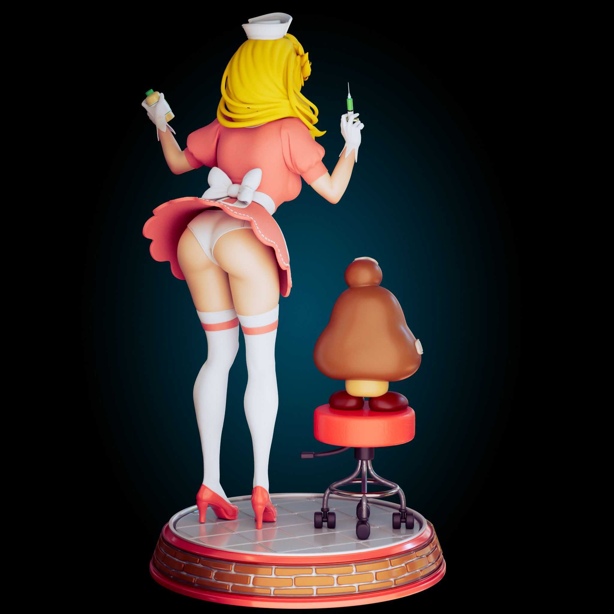 Princess Peach Nures Statue | Super Mario Fan Art by Officer Rhu SFW 3d printed statue,3d printed,nsfw statue,Princess Peach Statue,Super Mario Statue