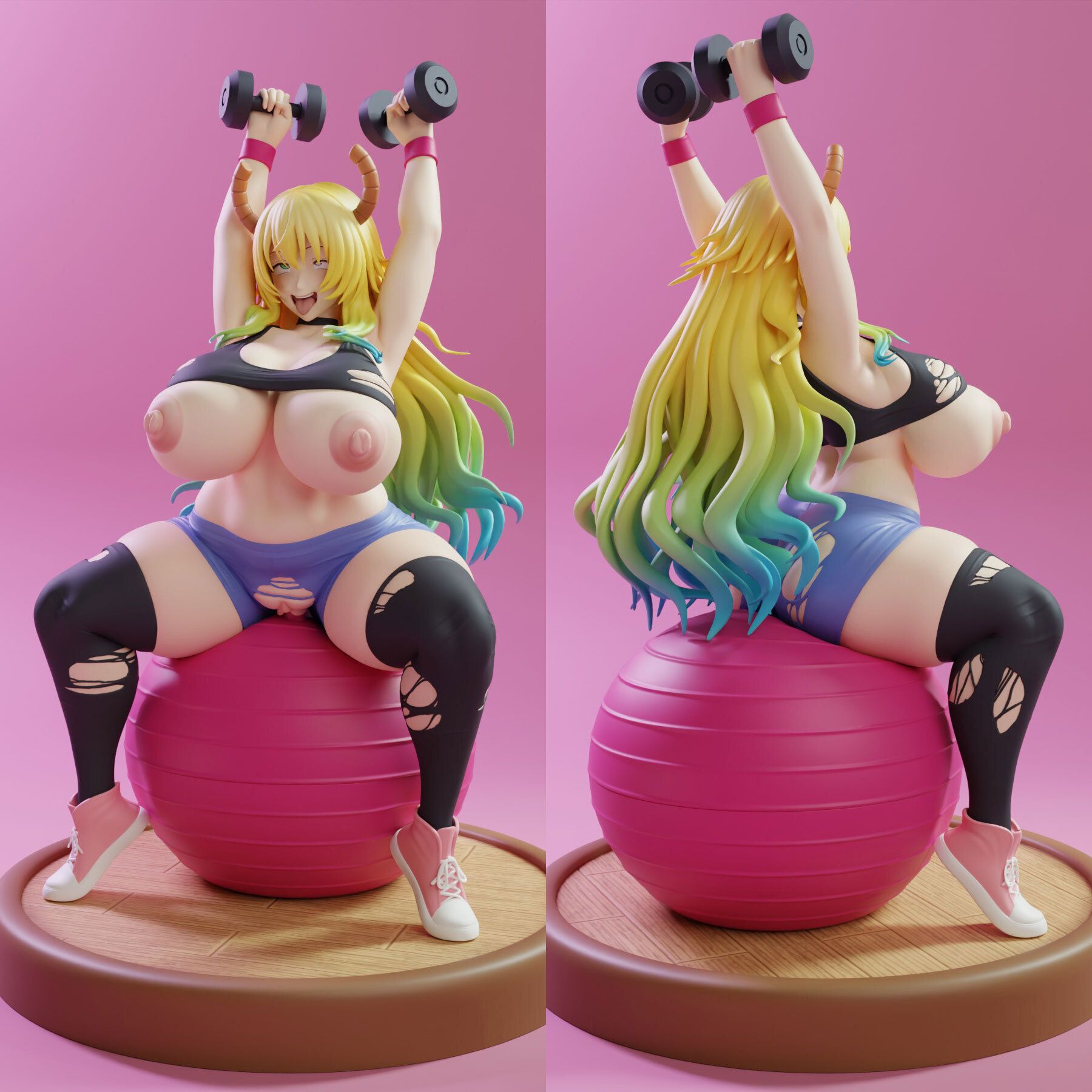 Lucoa Doing Workout Statue | The Maid Dragon Fan Art by KiTNo SFW,NSFW 3d printed statue,3d printed figure,nsfw statue,Lucoa statue,The Maid Dragon statue