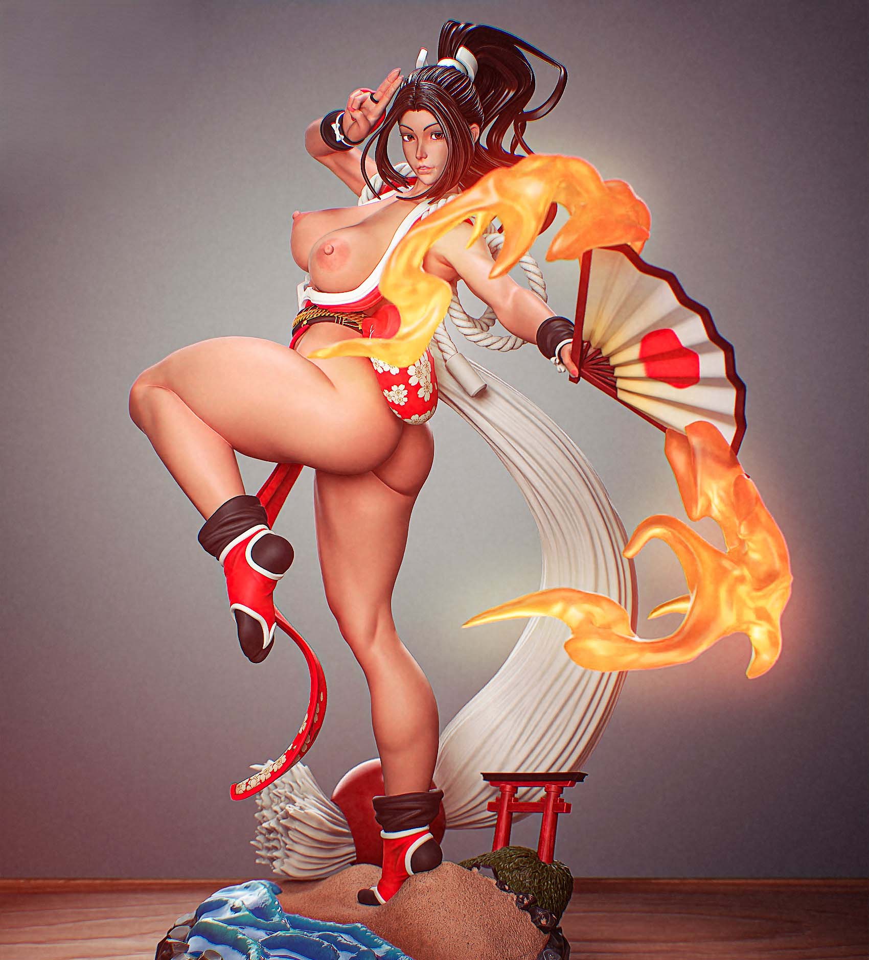 Mai Shiranui Statue | The King of Fighters Fan Art by PEACHFIGURE SFW,NSFW,Futa 3d printed,3d printed statue,Mai Shiranui Statue,The King of Fighters statue,nsfw statue,futa statue