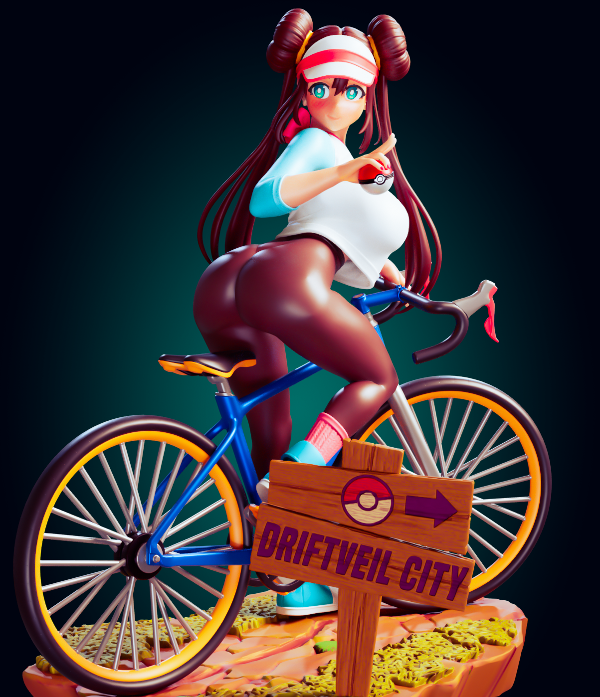 Rosa Trainer Bicycle Statue | Pokémon Fan Art by Officer Rhu SFW,NSFW,Futa 3d printed statue,3d printed,3d printed figure,Rosa Trainer Statue,Pokemon Statue,futa statue,futa figurines,futanari figurines,futanari statue,nsfw statue