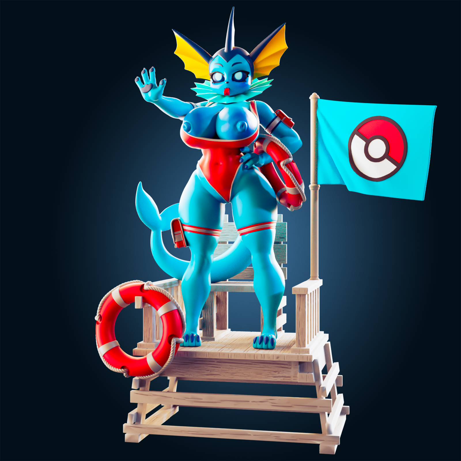Vaporeon Bay Watch Statue | Pokémon Fan Art by Officer Rhu SFW,NSFW,Futa 3d printed,Vaporeon Bay Watch statue,futa statue,pokemon statue,furry statue,nsfw statue