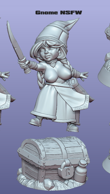 Gnome Treasure hunter Rhianon Miniature | DnD Fan Art by Gaz Minis SFW,NSFW 3d printed,miniature,dnd miniature,Gnome Treasure hunter Rhianon,3d printed miniature,nsfw miniature