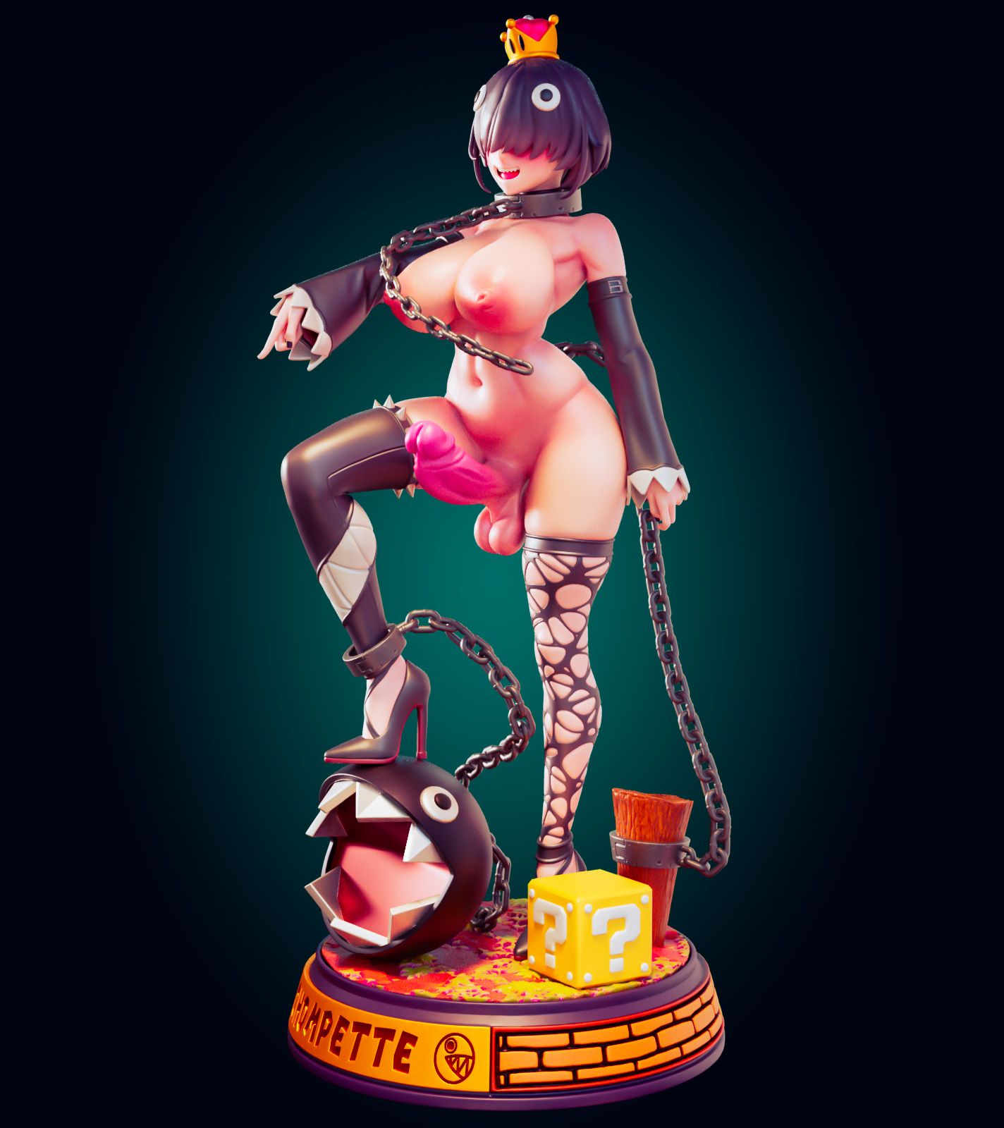 Princess Chompette Statue | Super Mario Fan Art by Officer Rhu SFW,NSFW,Futa 3d printed,3d printed figure,Princess Chompette statue,futa statue,Super Mario statue,nsfw statue,futa figurines,futanari figurines,futanari statue