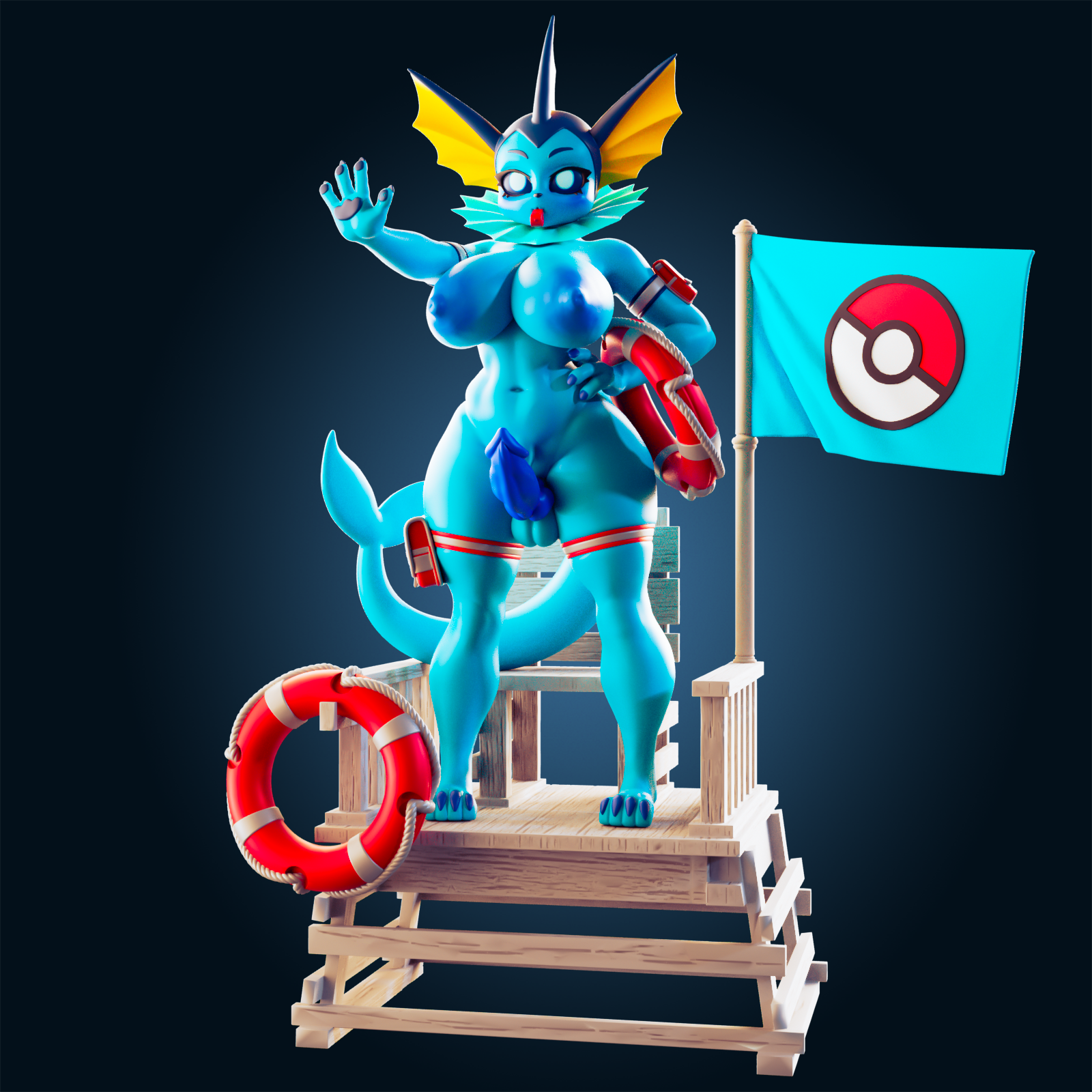 Vaporeon Bay Watch Statue | Pokémon Fan Art by Officer Rhu SFW,NSFW,Futa 3d printed,Vaporeon Bay Watch statue,futa statue,pokemon statue,furry statue,nsfw statue