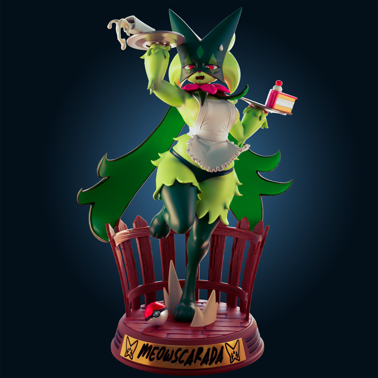 Meowscarada Maid Statue | Pokémon Fan Art by Officer Rhu SFW,NSFW,Futa 3d printed,Meowscarada Maid statue,futa statue,pokemon statue,furry statue,nsfw statue