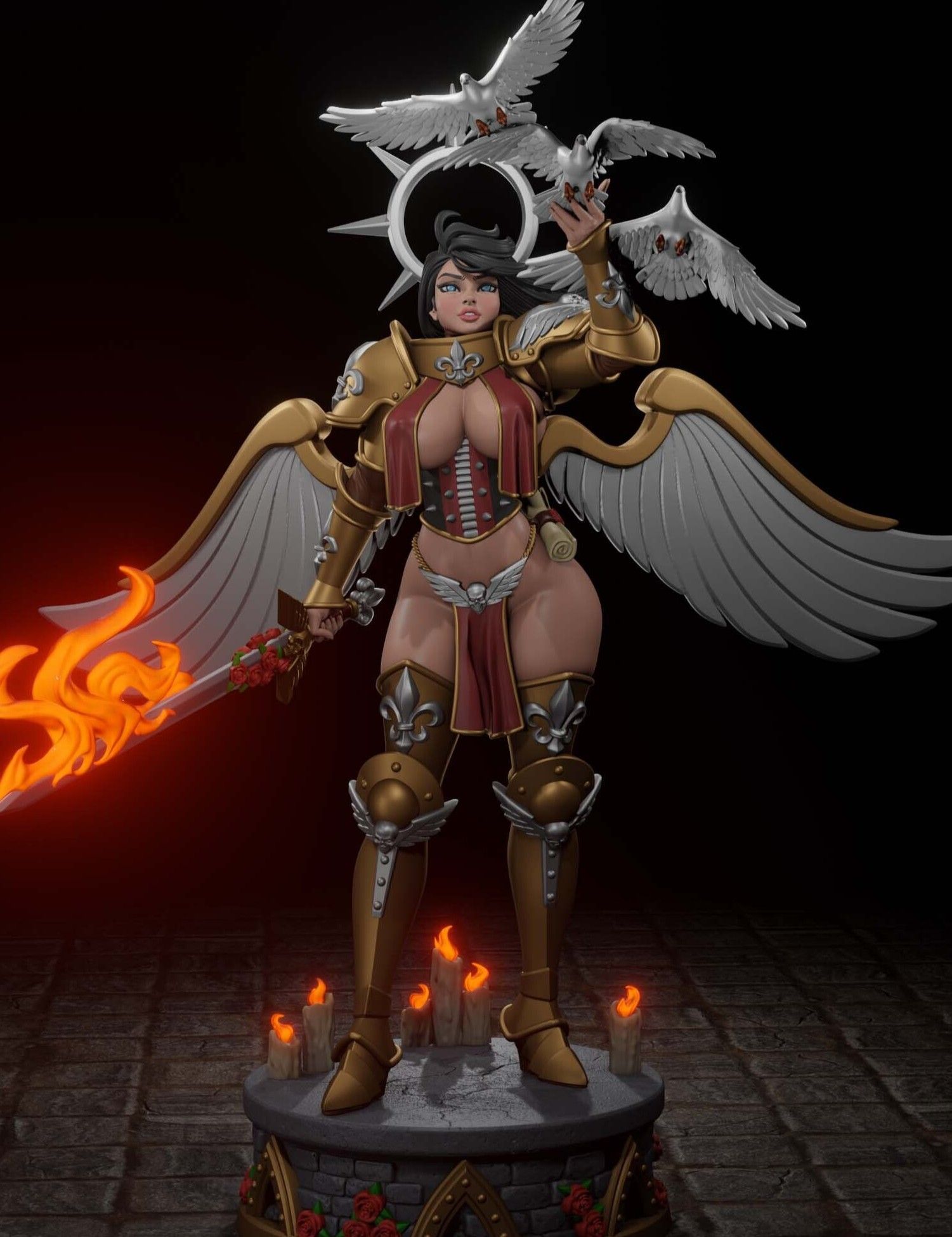 Battle Thicc Saint Celeste Statue | 40k Fan Art by Digital Dark SFW,NSFW,Futa 3d printed statue,3d printed,nsfw statue,futa statue,3d printed figure,Battle Thicc Saint Celeste Statue,warhammer 40k statue