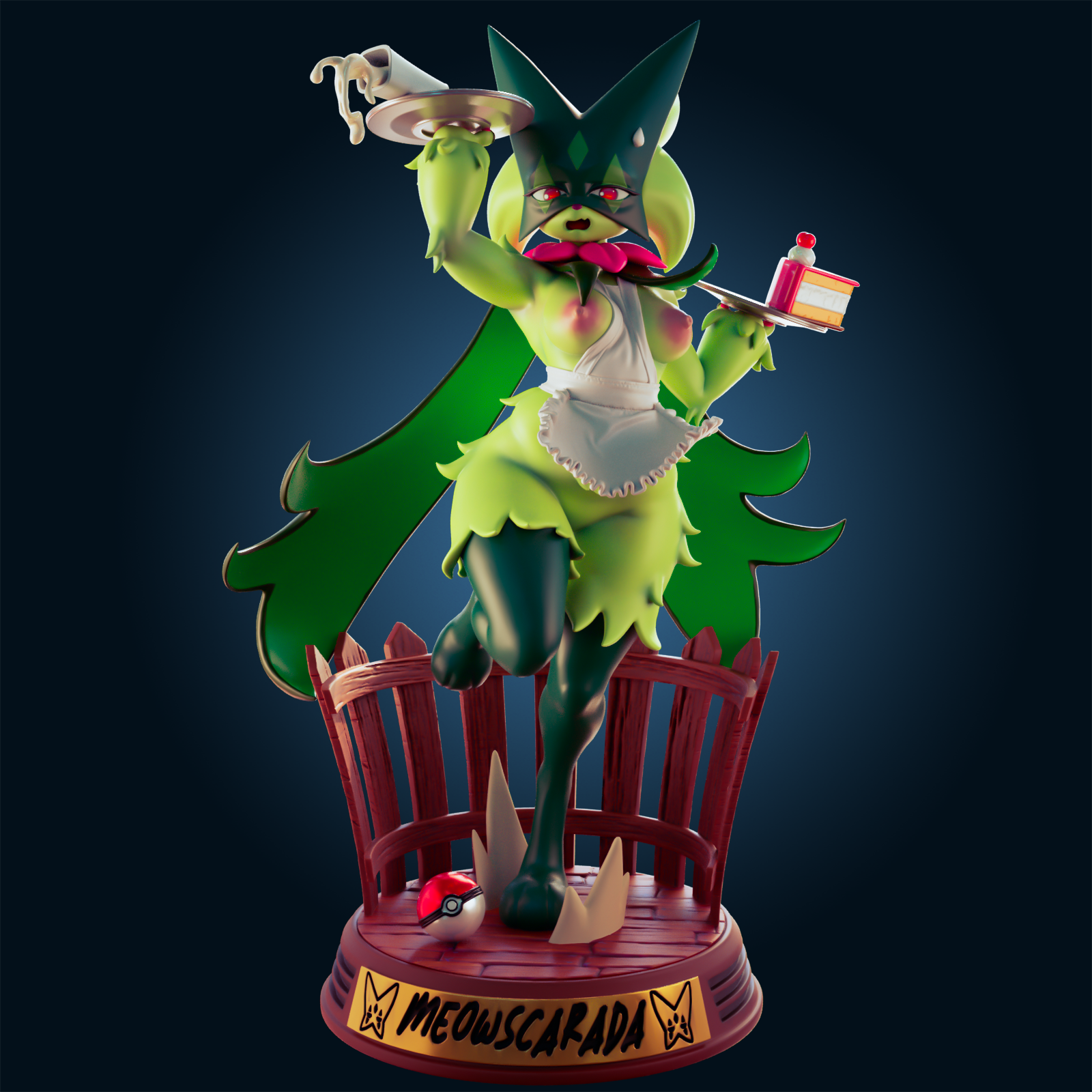 Meowscarada Maid Statue | Pokémon Fan Art by Officer Rhu SFW,NSFW,Futa 3d printed,Meowscarada Maid statue,futa statue,pokemon statue,furry statue,nsfw statue