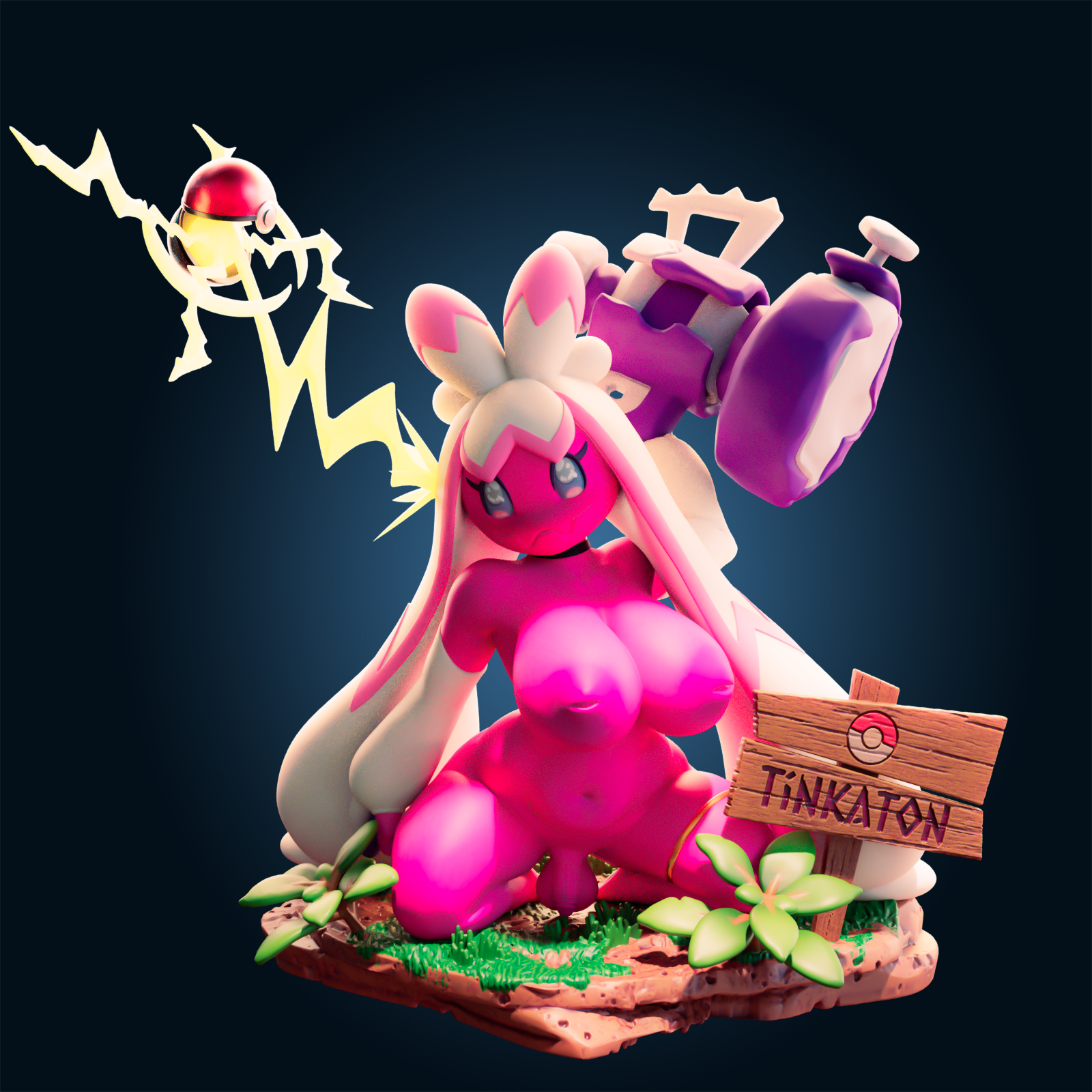 Tinkaton Short Statue | Pokémon Fan Art by Officer Rhu SFW,NSFW,Futa 3d printed,Tinkaton statue,futa statue,pokemon statue,furry statue,nsfw statue