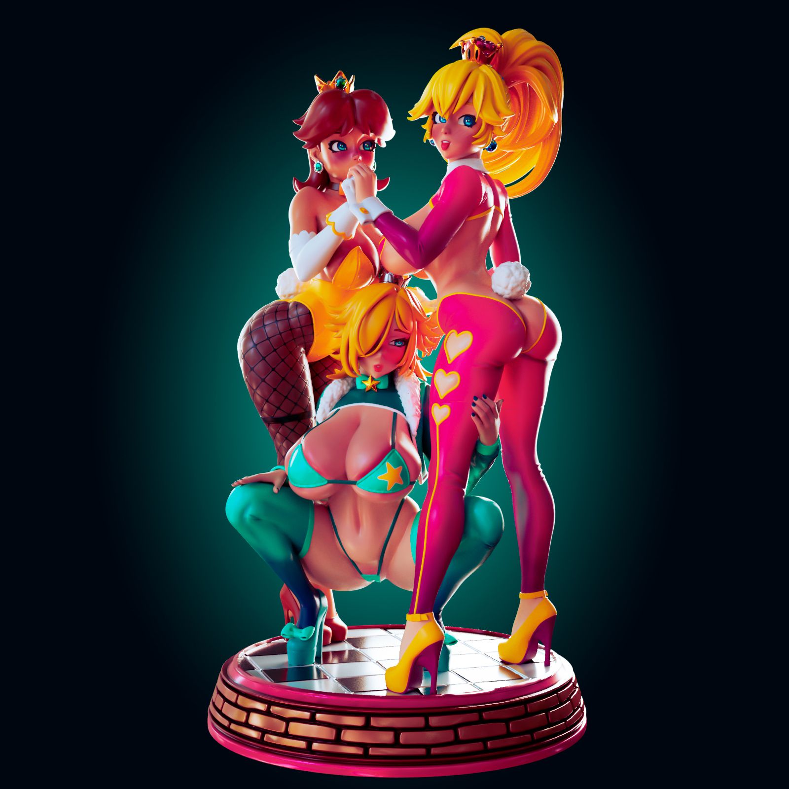 Princess Peach, Daisy, Rosalina Diorama Statue | Super Mario Fan Art by Officer Rhu SFW,NSFW,Futa 3d printed,Princess Peach, Daisy, Rosalina Diorama statue,futa statue,Super Mario statue,furry statue,nsfw statue