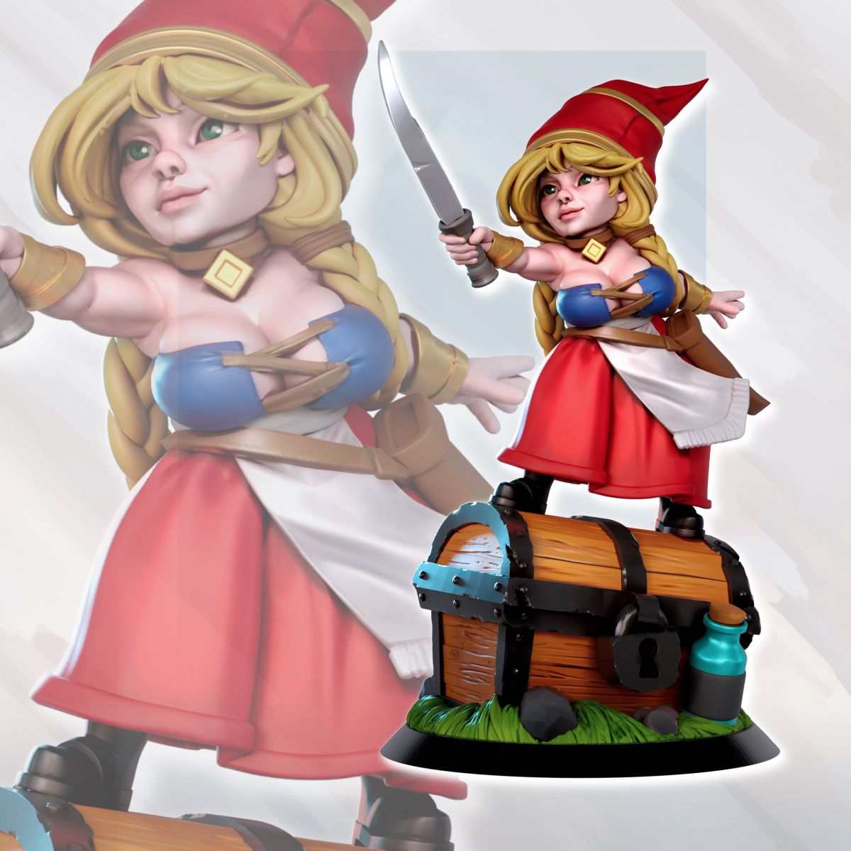 Gnome Treasure hunter Rhianon Miniature | DnD Fan Art by Gaz Minis SFW,NSFW 3d printed,miniature,dnd miniature,Gnome Treasure hunter Rhianon,3d printed miniature,nsfw miniature