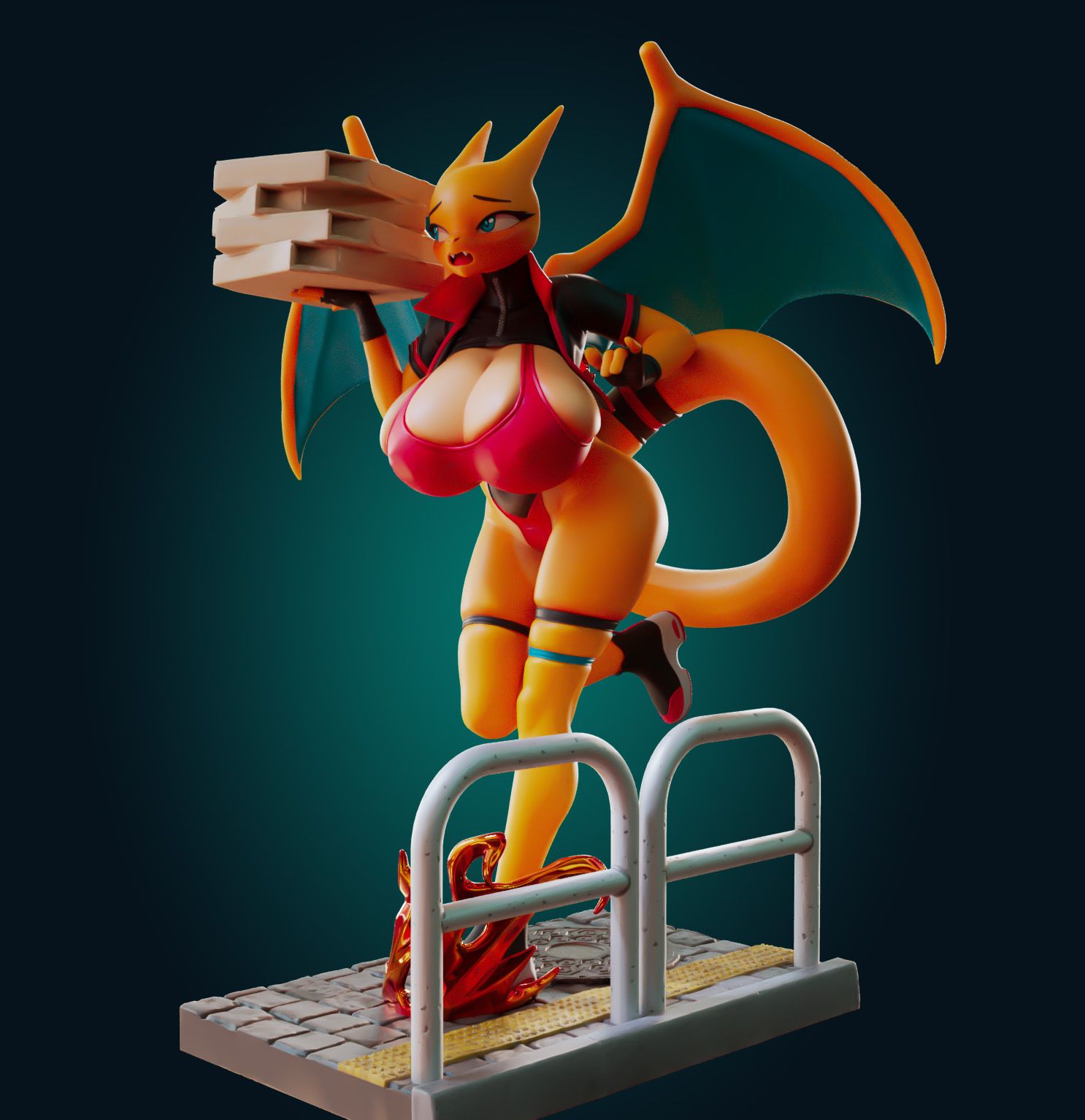 Charizard Pizza Delivery Statue | Pokemon Fan Art by Officer Rhu SFW,NSFW,Futa 3d printed statue,3d printed,3d printed figure,Charizard Statue,Pokemon Statue,futa statue,futa figurines,futanari figurines,futanari statue,furry statue