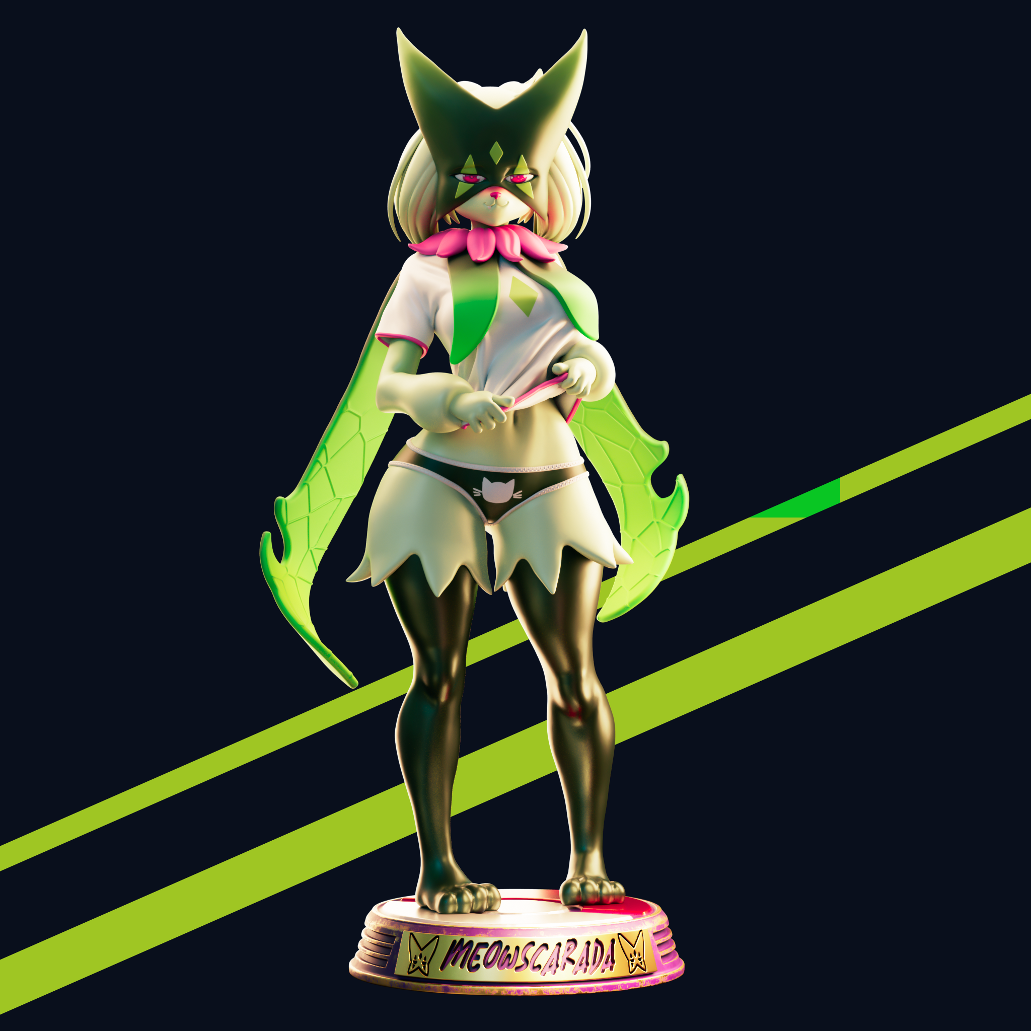 Meowscarada Statue | Pokémon Fan Art by Officer Rhu SFW,NSFW,Futa 3d printed statue,3d printed,nsfw statue,furry statue,futa statue,Meowscarada Statue,Pokemon Statue